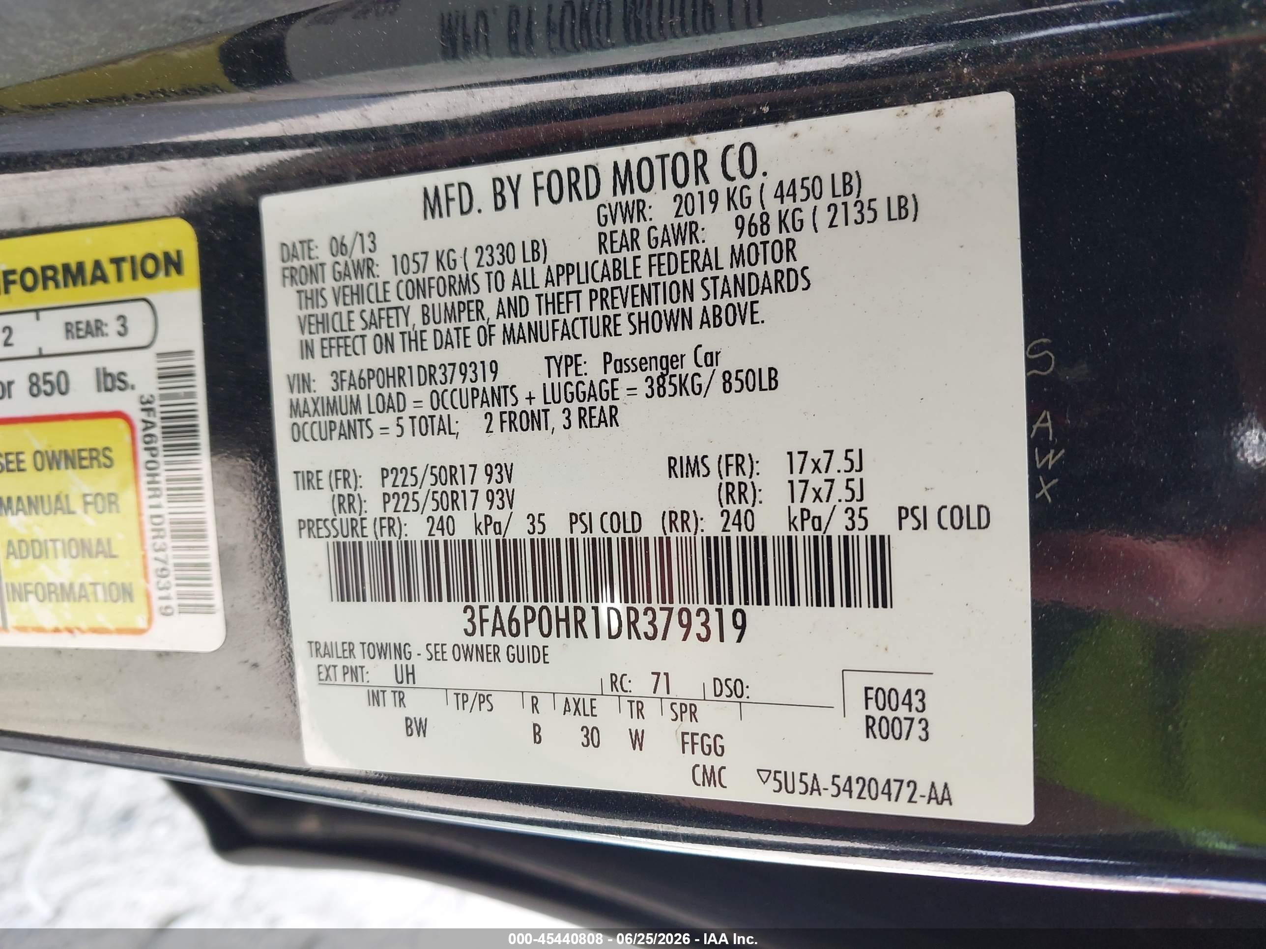 2013 Ford Fusion Se Black vin: 3FA6P0HR1DR379319