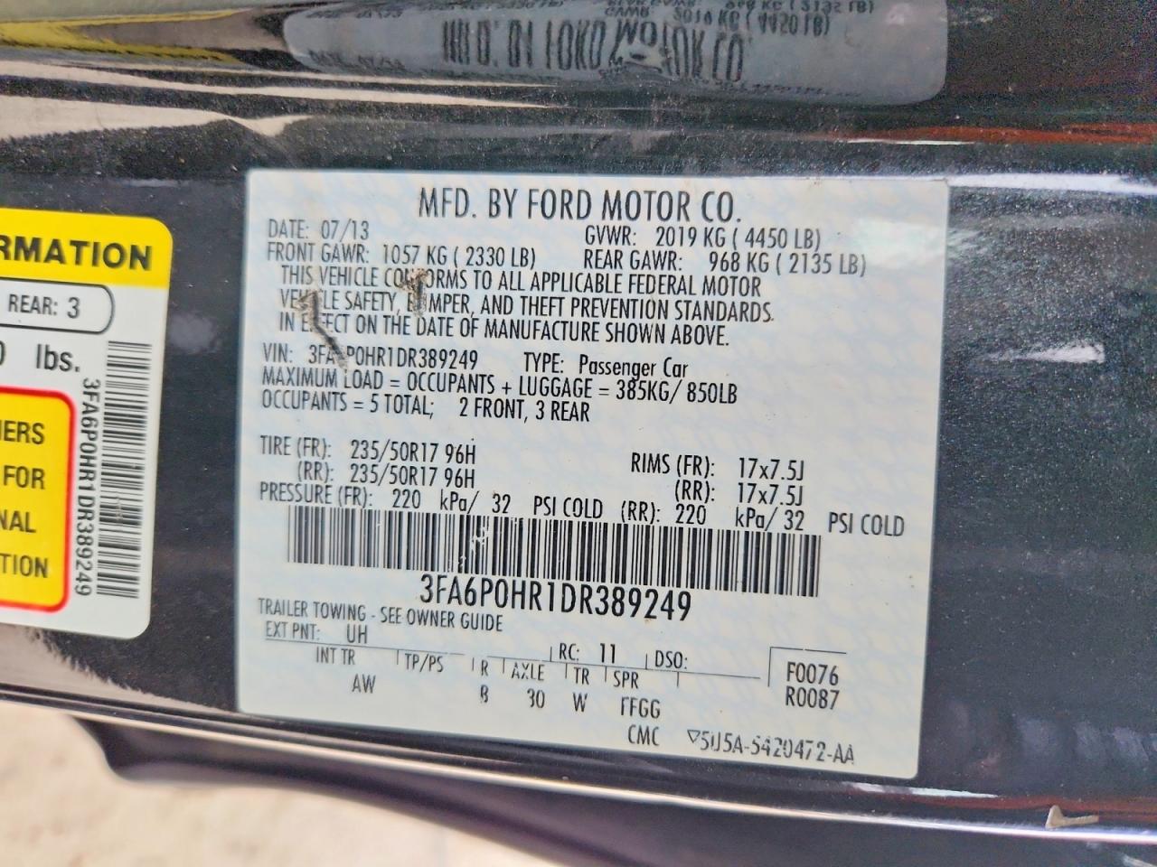 2013 Ford Fusion Se Black vin: 3FA6P0HR1DR389249