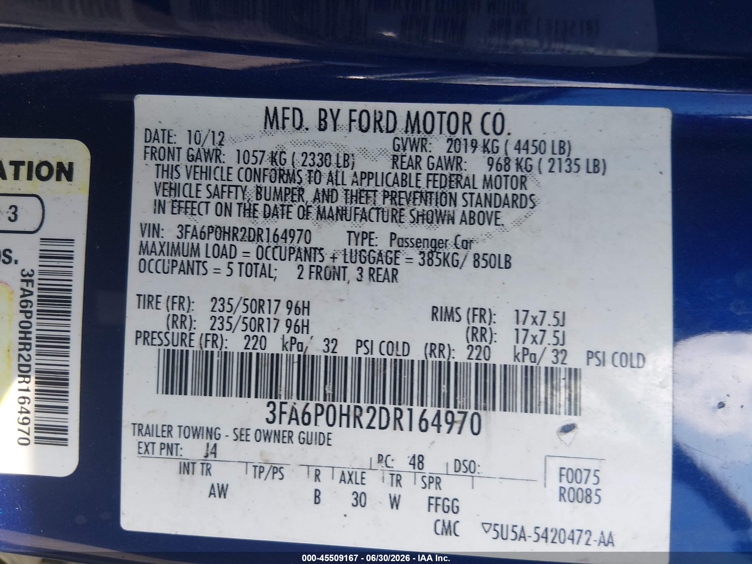 2013 Ford Fusion Se Blue vin: 3FA6P0HR2DR164970