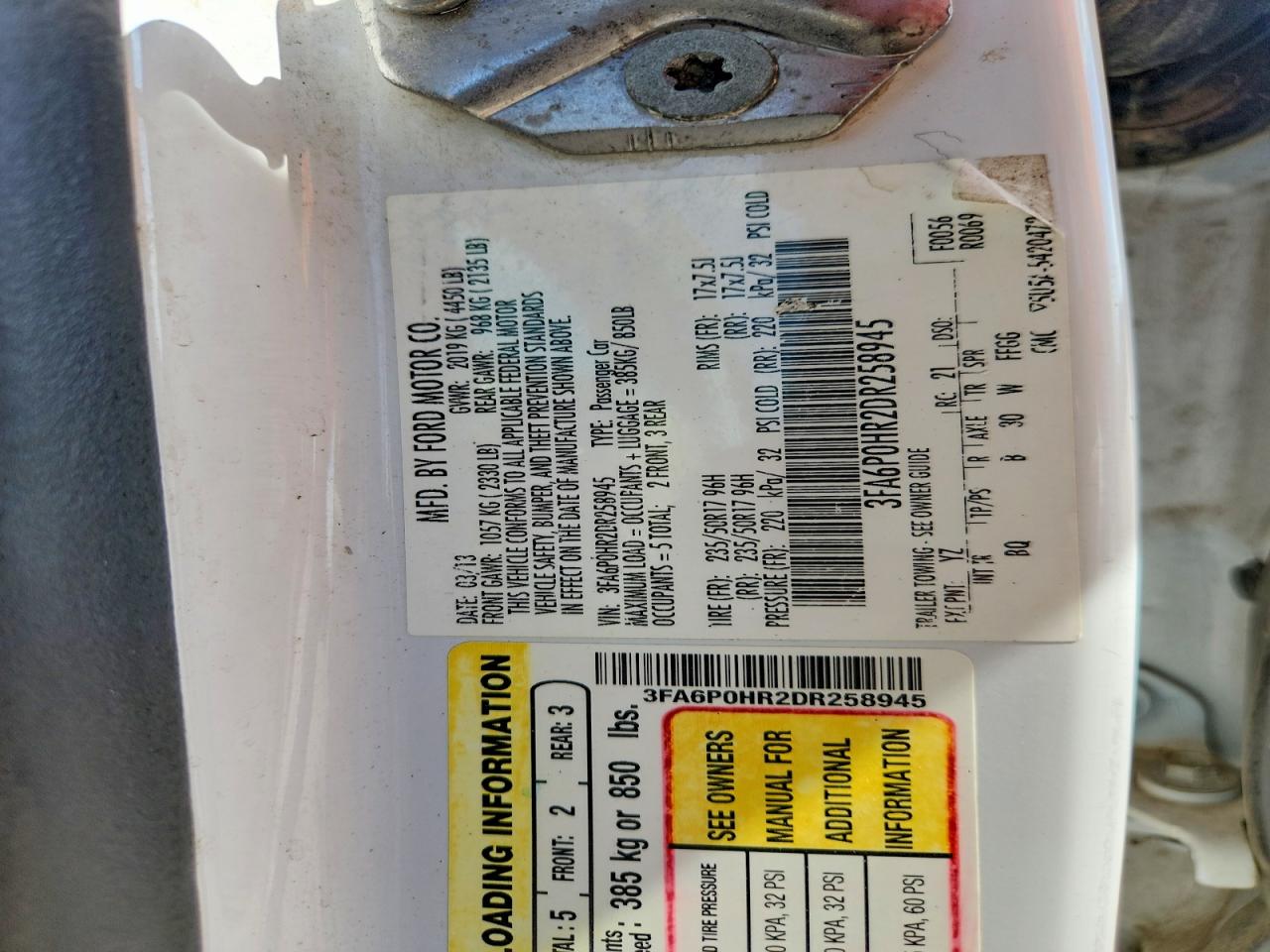 2013 Ford Fusion Se White vin: 3FA6P0HR2DR258945
