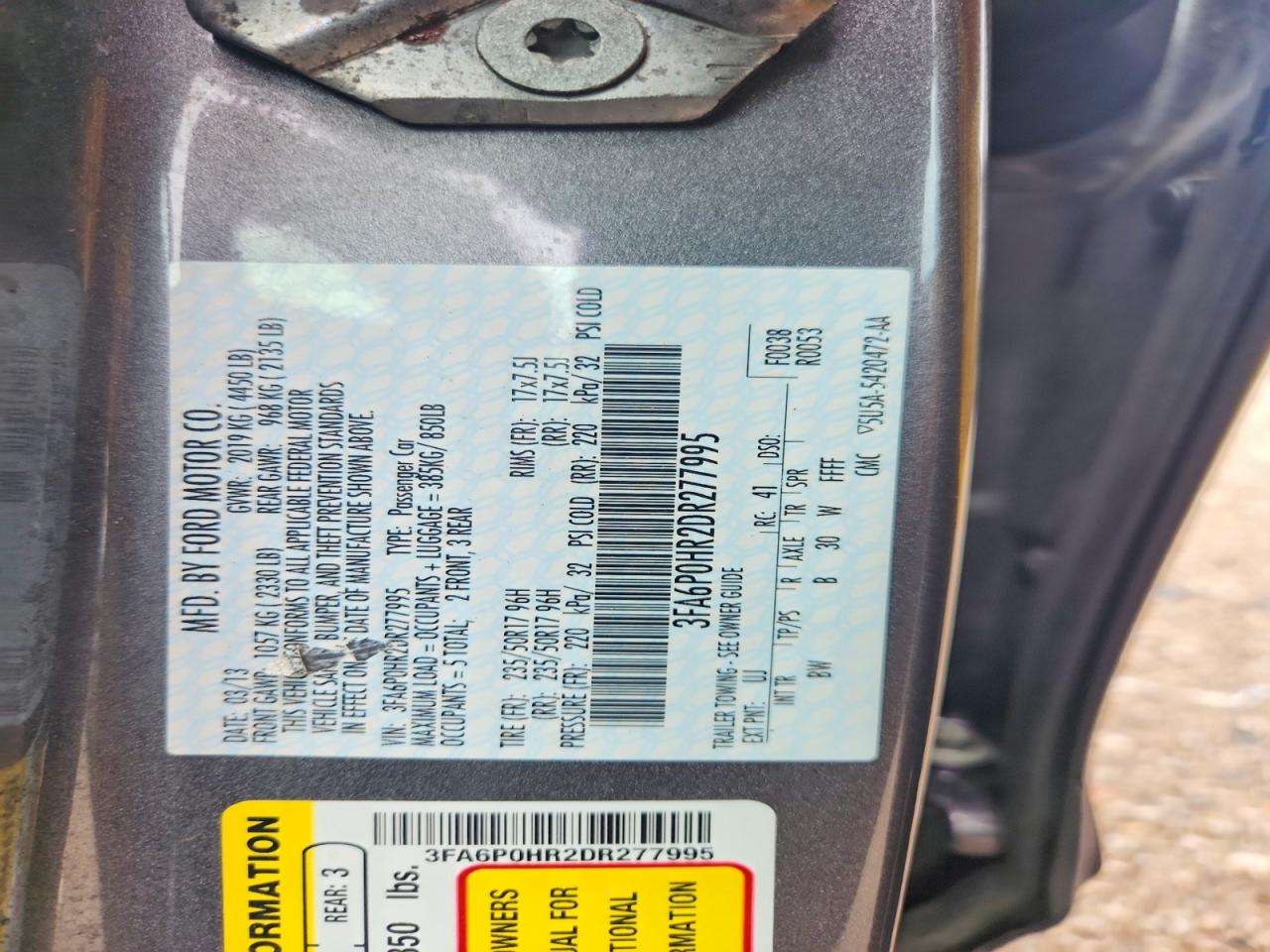 2013 Ford Fusion Se Gray vin: 3FA6P0HR2DR277995
