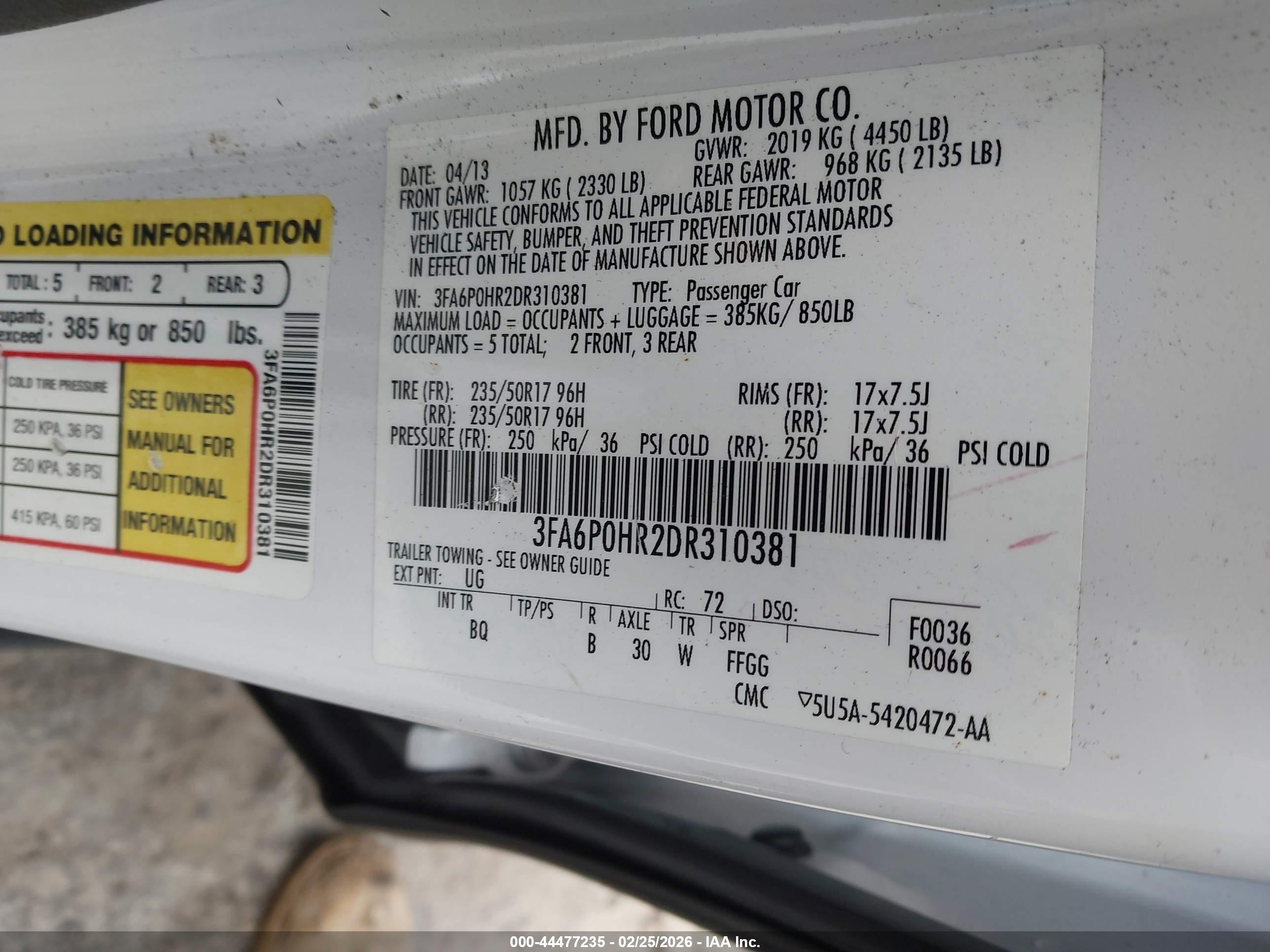 2013 Ford Fusion Se White vin: 3FA6P0HR2DR310381