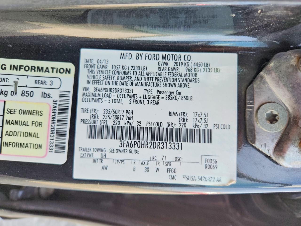 2013 Ford Fusion Se Black vin: 3FA6P0HR2DR313331