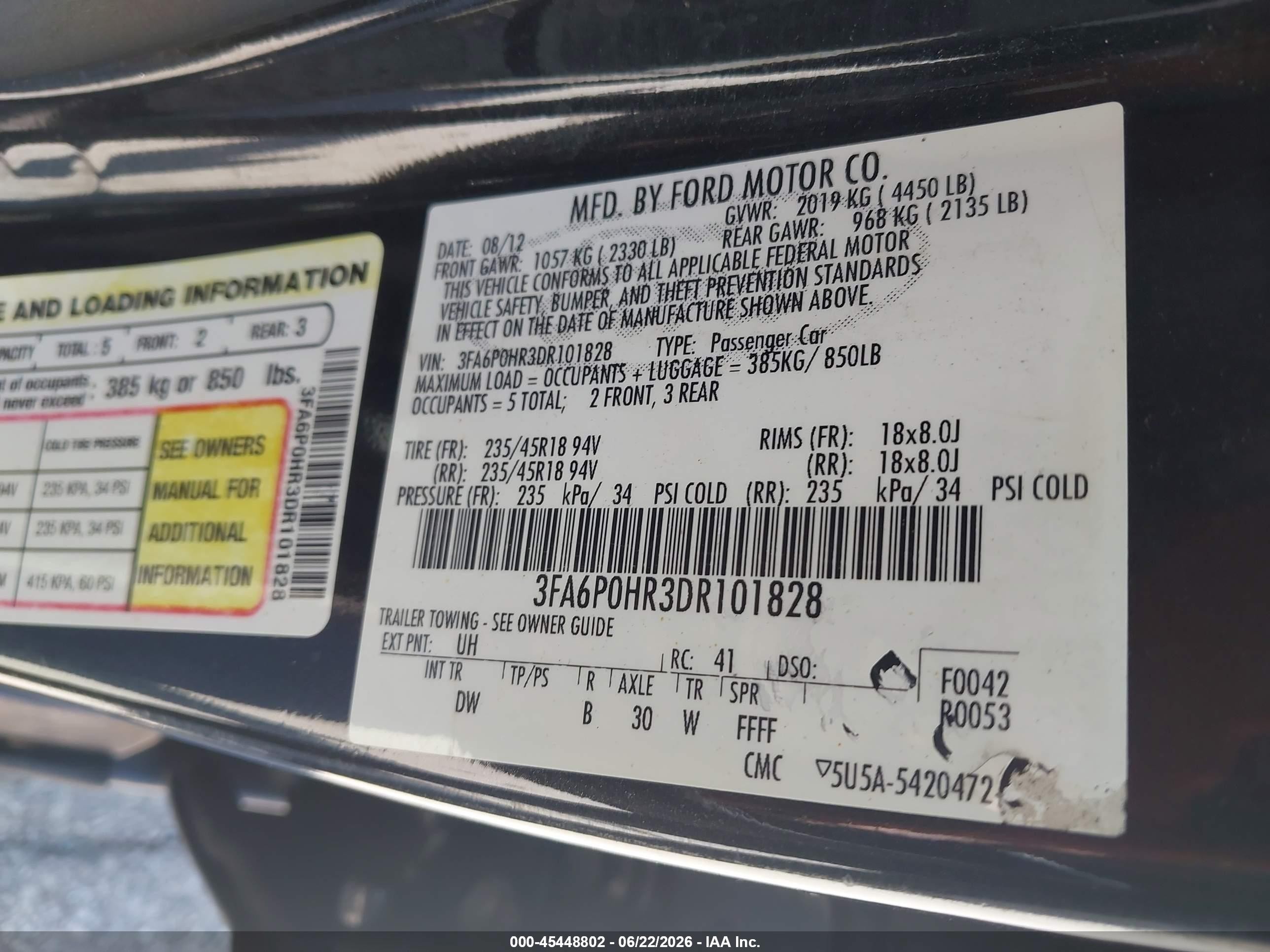 2013 Ford Fusion Se Black vin: 3FA6P0HR3DR101828