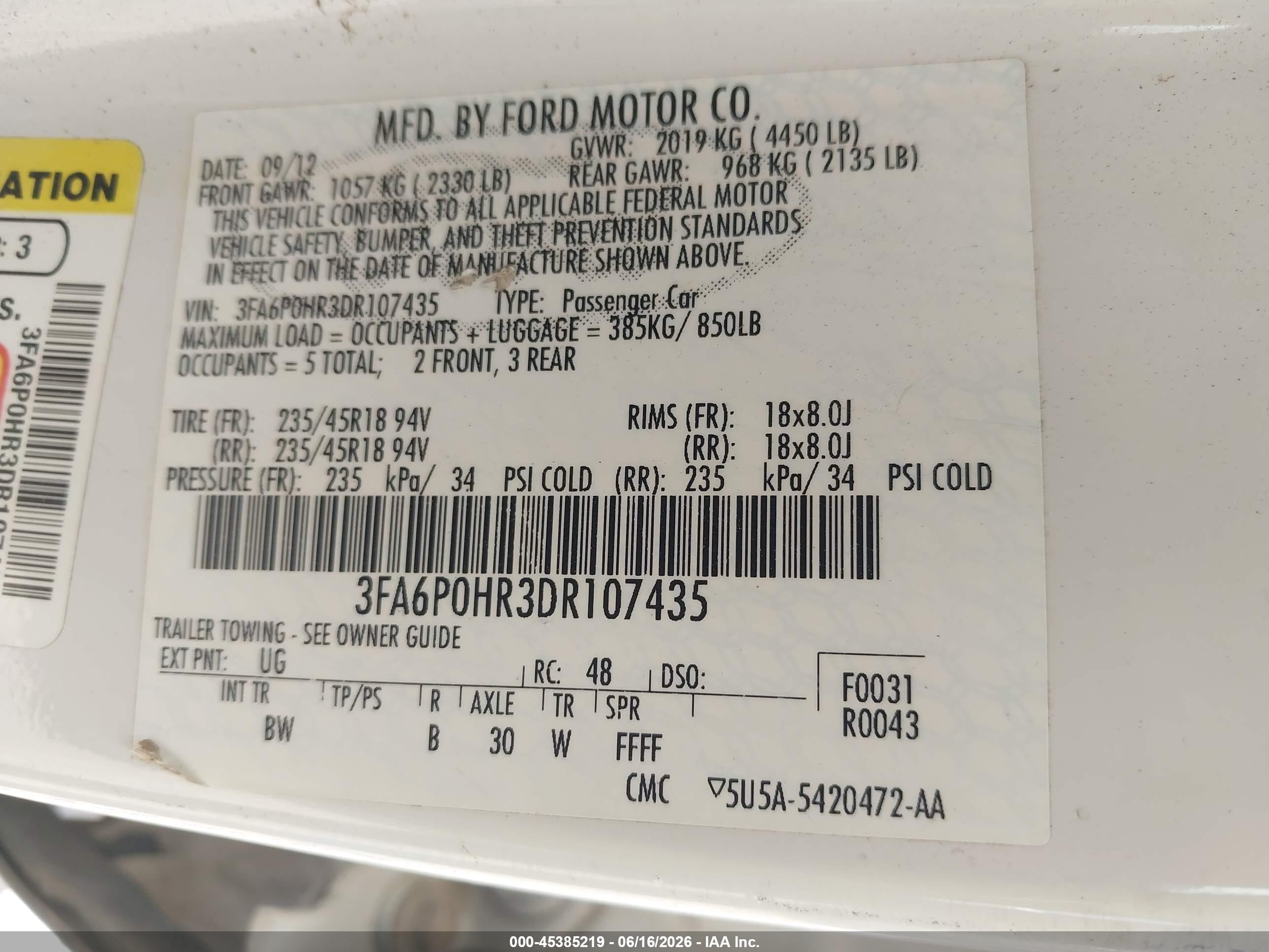 2013 Ford Fusion Se White vin: 3FA6P0HR3DR107435