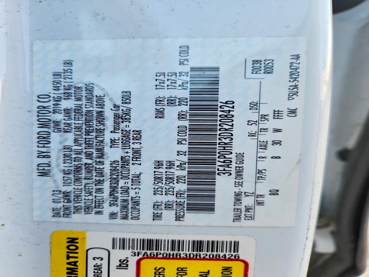 2013 Ford Fusion Se White vin: 3FA6P0HR3DR208426