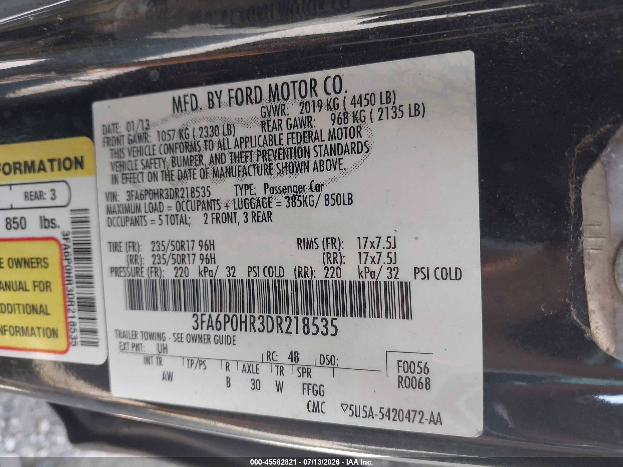 2013 Ford Fusion Se Black vin: 3FA6P0HR3DR218535