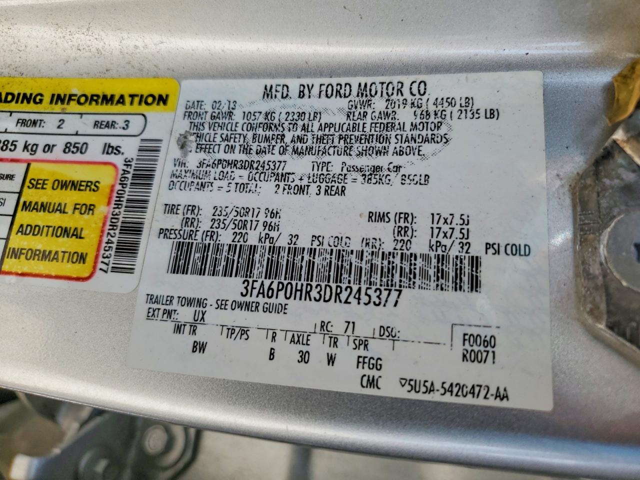 2013 Ford Fusion Se Silver vin: 3FA6P0HR3DR245377
