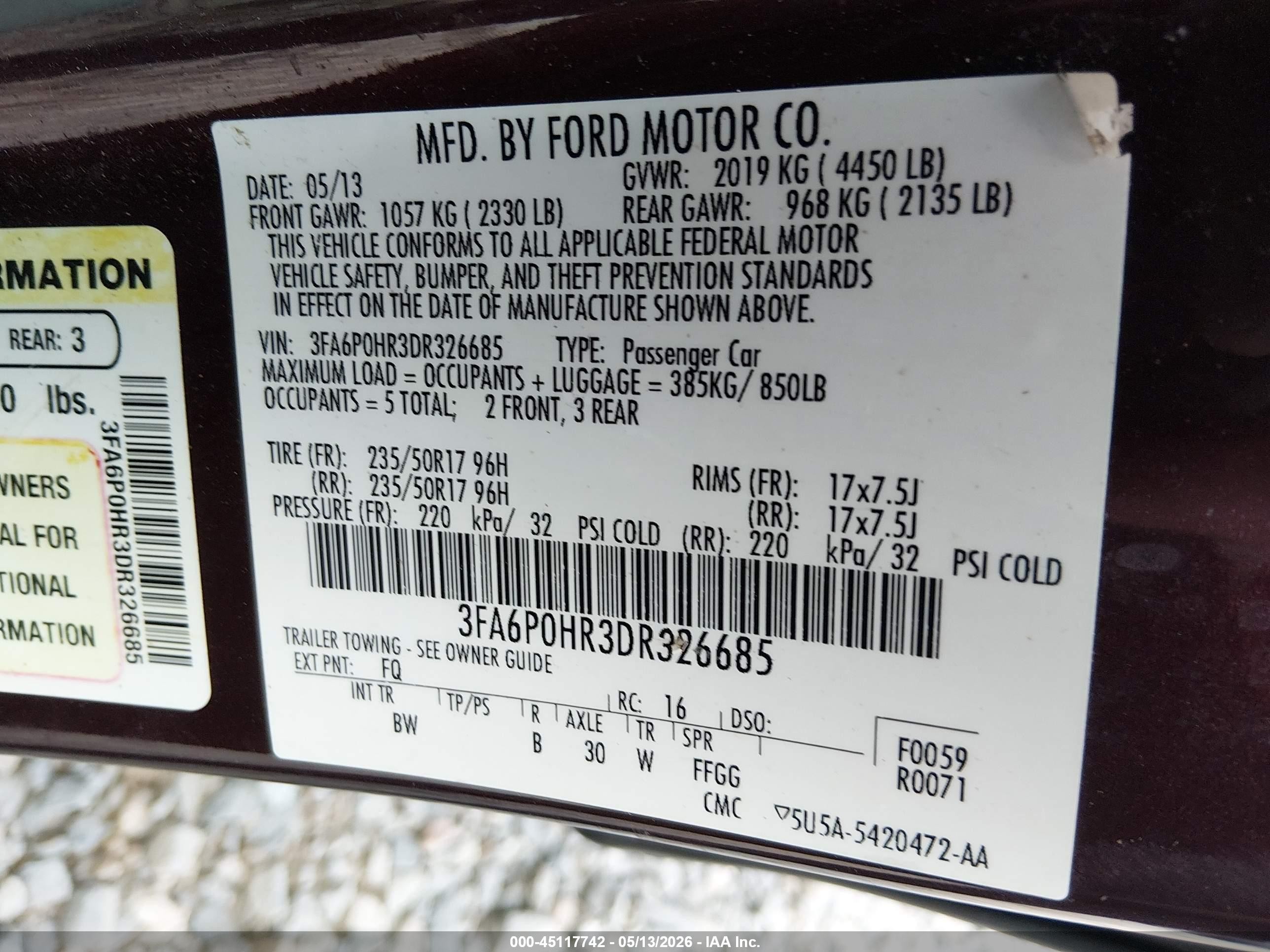 2013 Ford Fusion Se Maroon vin: 3FA6P0HR3DR326685
