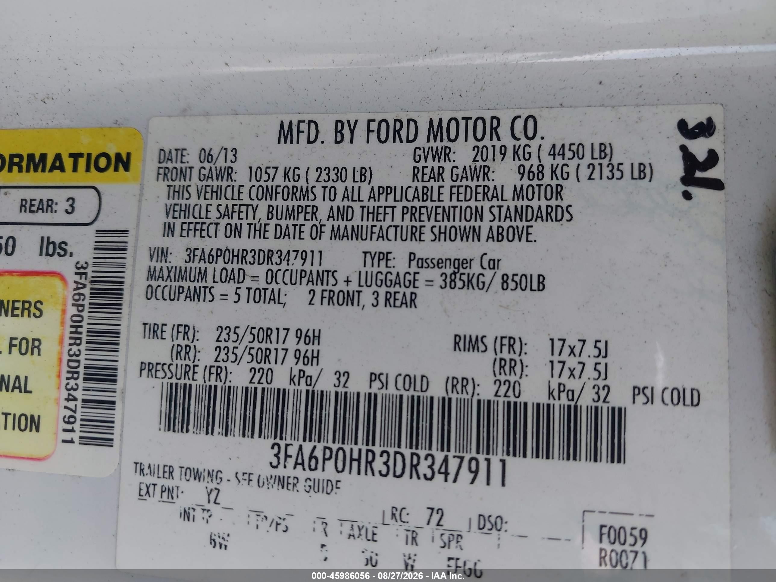 2013 Ford Fusion Se White vin: 3FA6P0HR3DR347911
