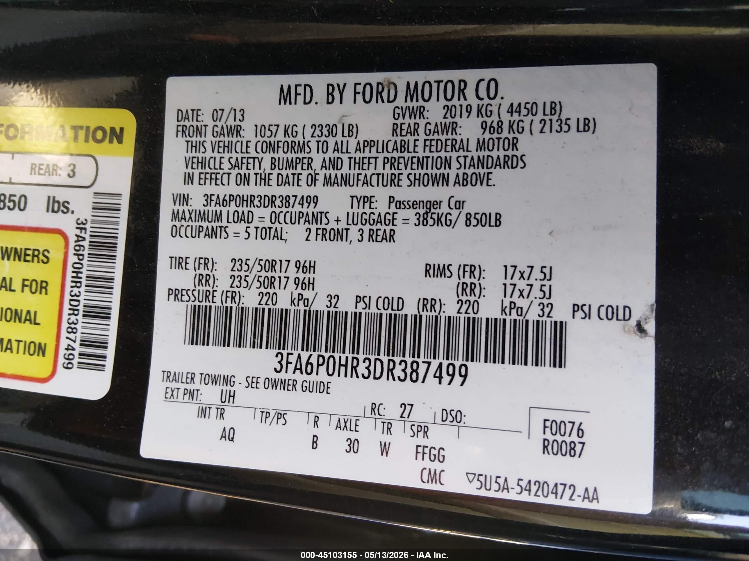 2013 Ford Fusion Se Black vin: 3FA6P0HR3DR387499