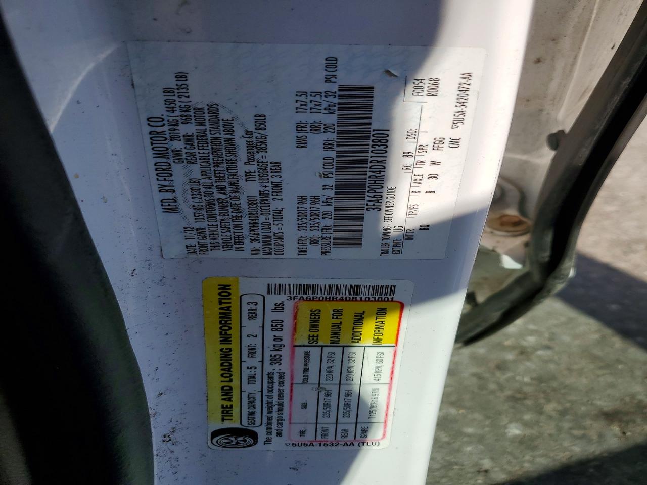 2013 Ford Fusion Se White vin: 3FA6P0HR4DR103801