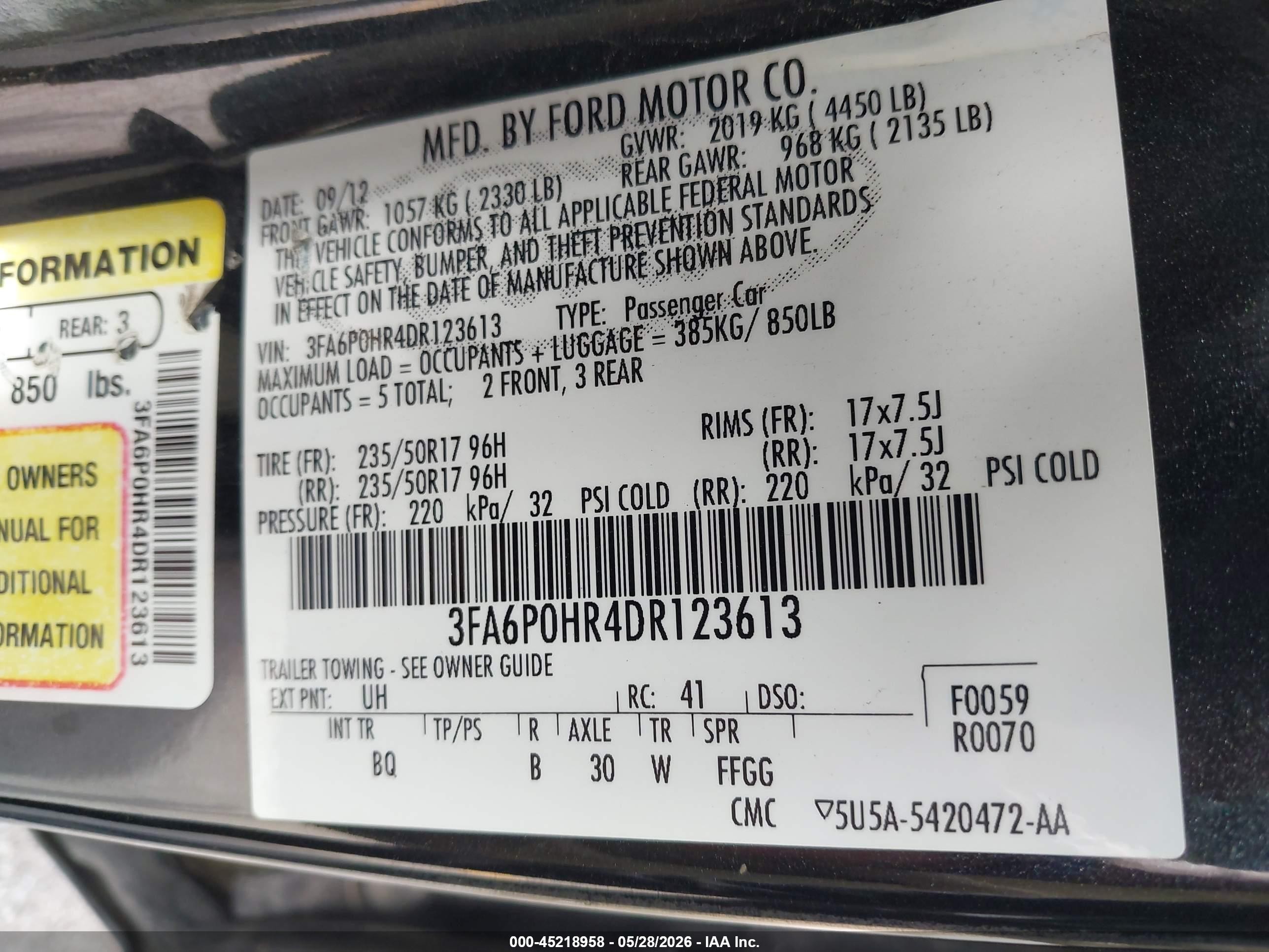 2013 Ford Fusion Se Black vin: 3FA6P0HR4DR123613