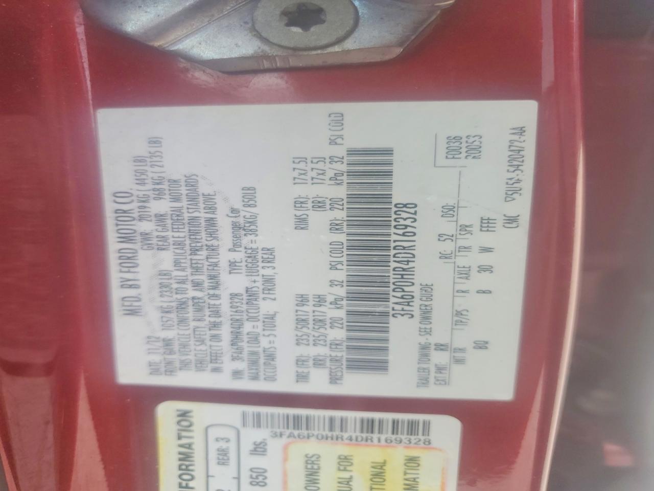2013 Ford Fusion Se Красный vin: 3FA6P0HR4DR169328