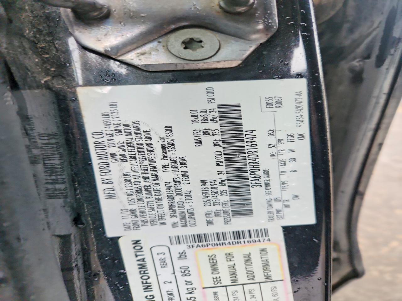 2013 Ford Fusion Se Black vin: 3FA6P0HR4DR169474