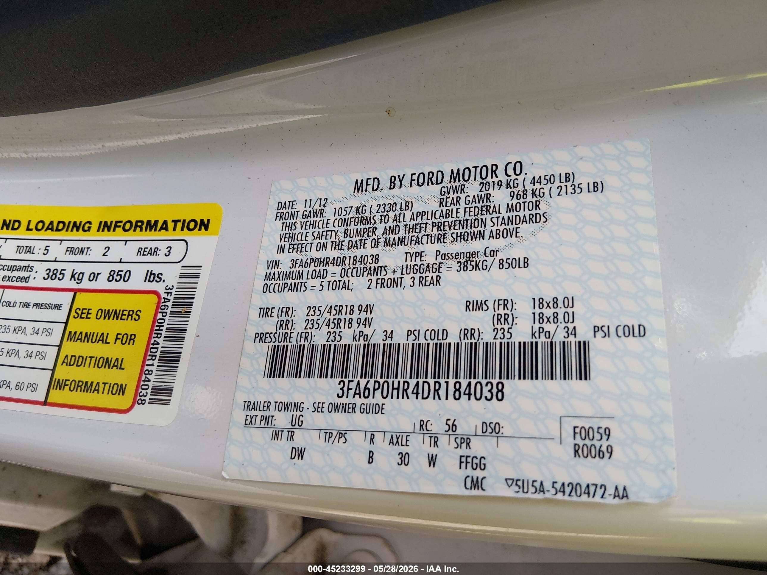 2013 Ford Fusion Se White vin: 3FA6P0HR4DR184038