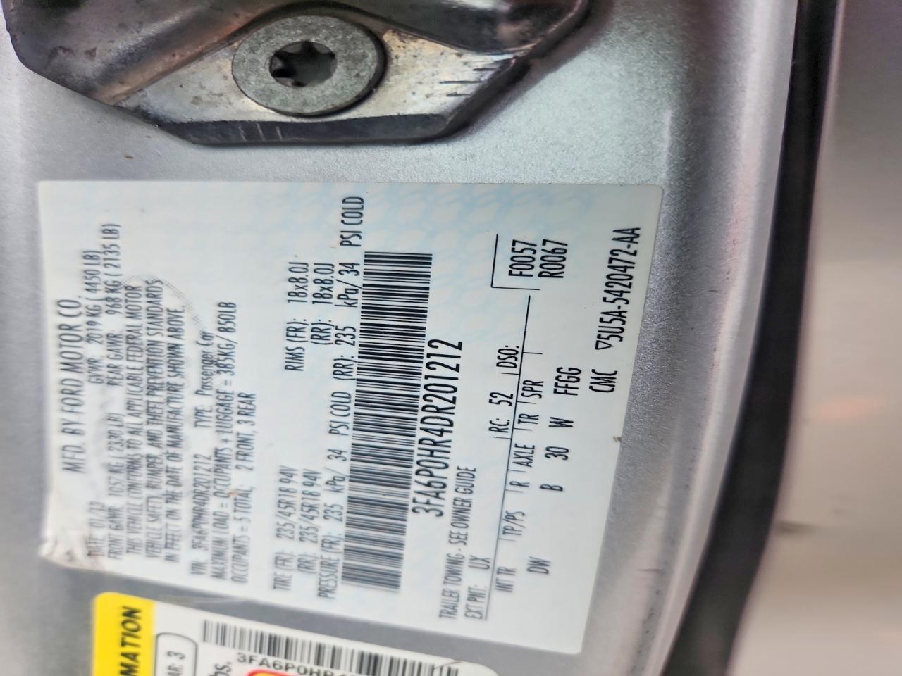 2013 Ford Fusion Se Silver vin: 3FA6P0HR4DR201212