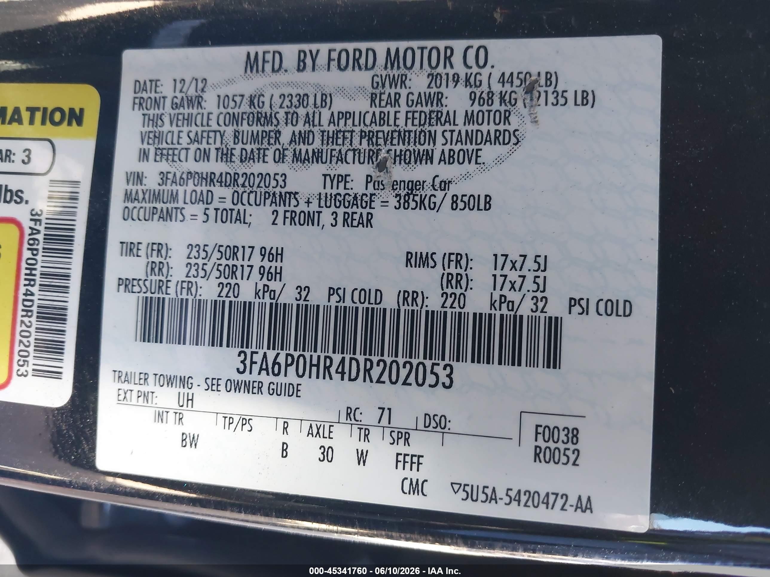 2013 Ford Fusion Se Black vin: 3FA6P0HR4DR202053