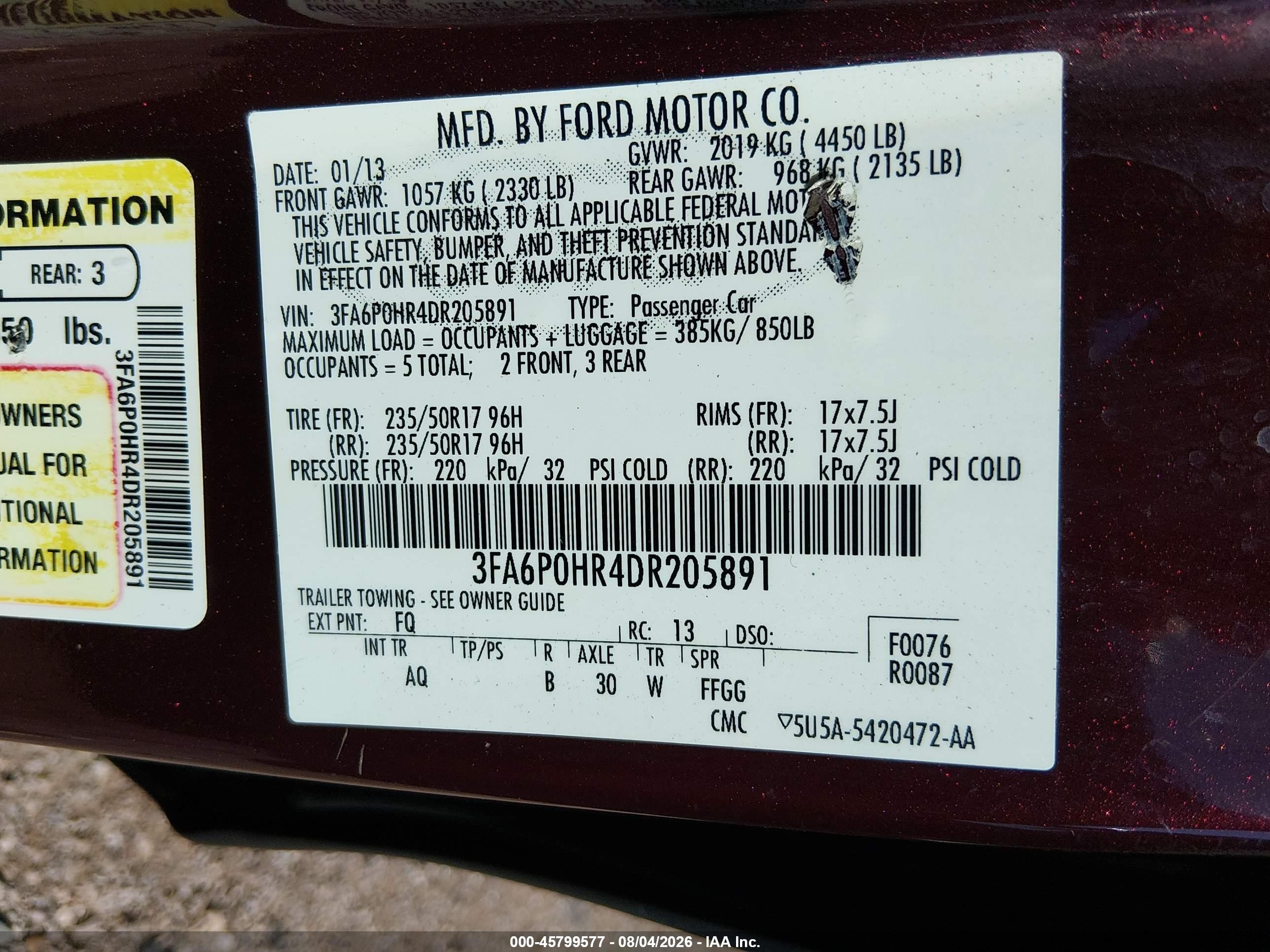 2013 Ford Fusion Se Maroon vin: 3FA6P0HR4DR205891