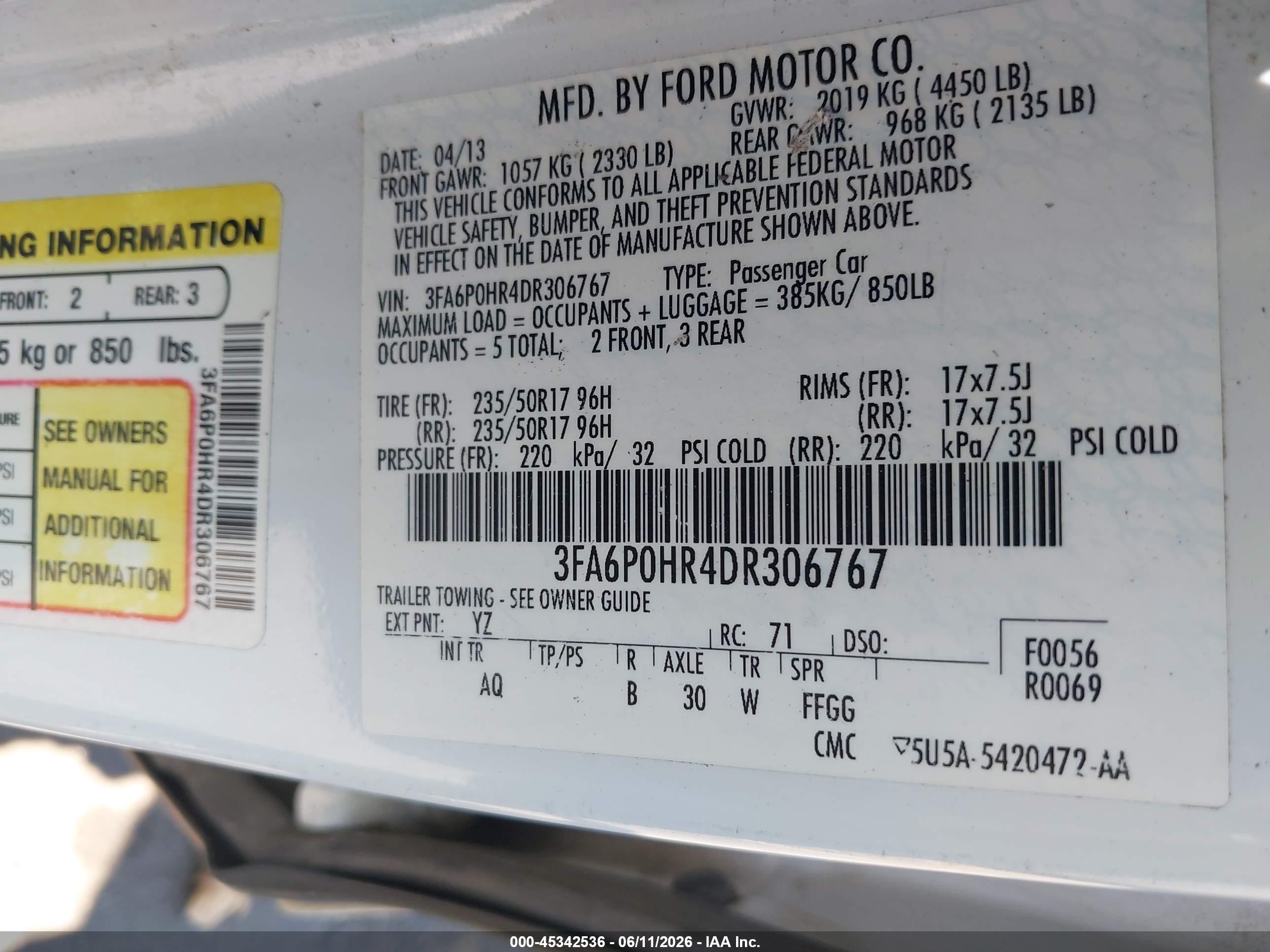 2013 Ford Fusion Se White vin: 3FA6P0HR4DR306767