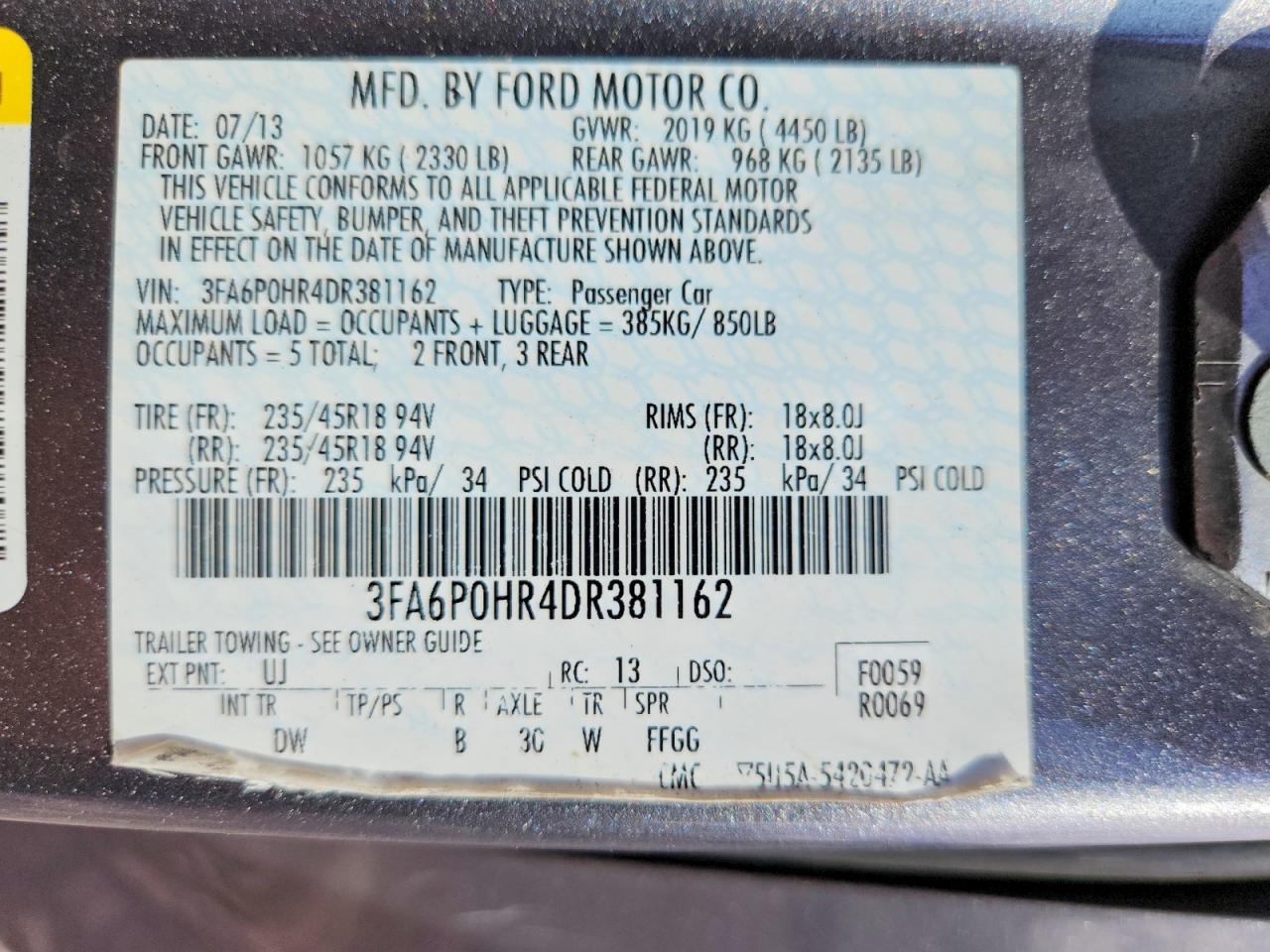 2013 Ford Fusion Se Gray vin: 3FA6P0HR4DR381162