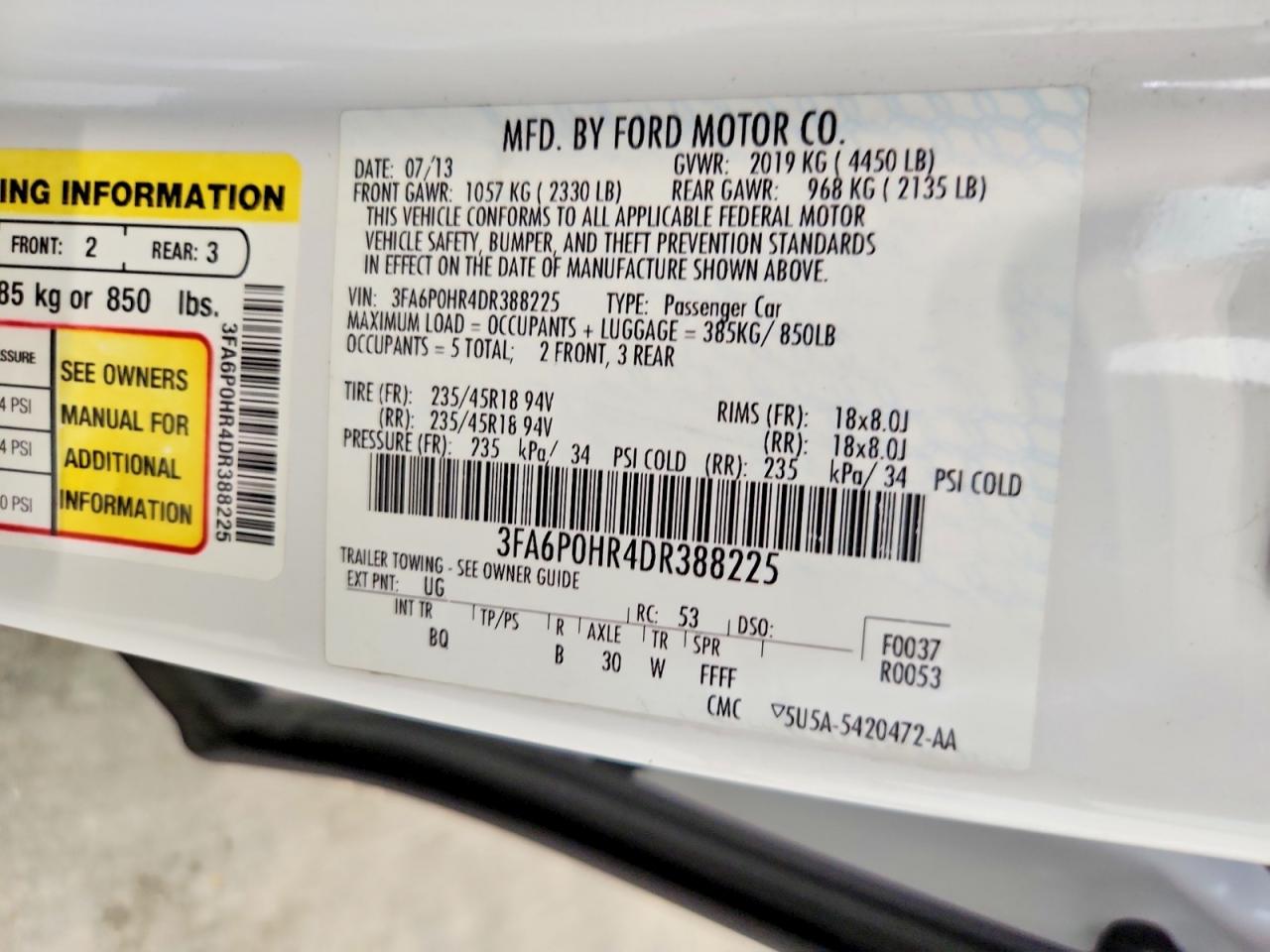 2013 Ford Fusion Se White vin: 3FA6P0HR4DR388225