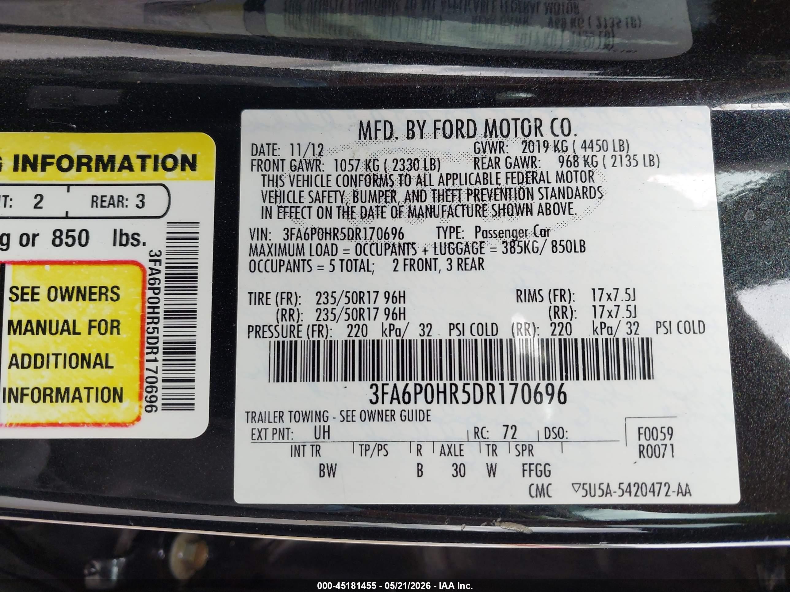 2013 Ford Fusion Se Черный vin: 3FA6P0HR5DR170696