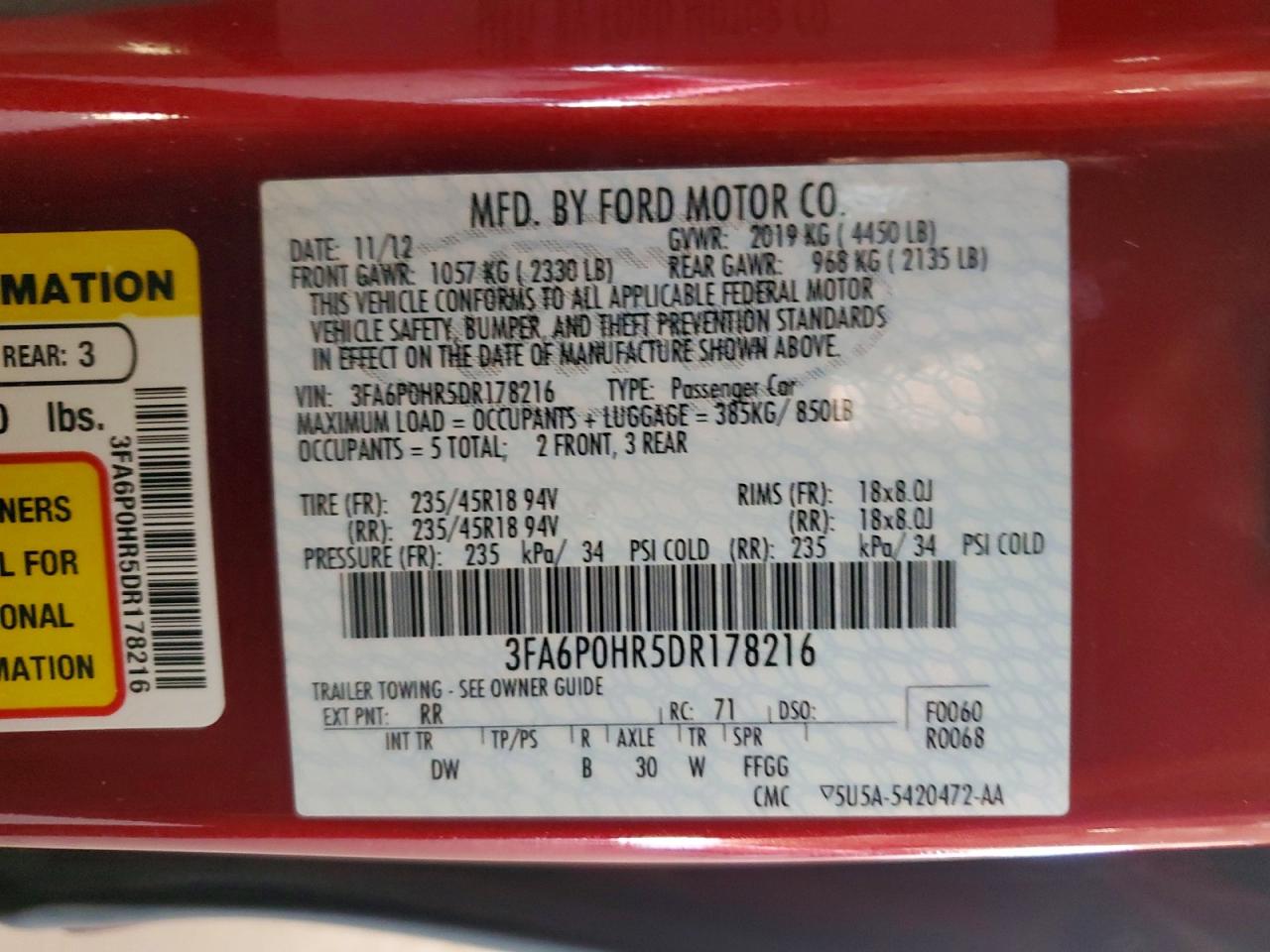 2013 Ford Fusion Se Red vin: 3FA6P0HR5DR178216