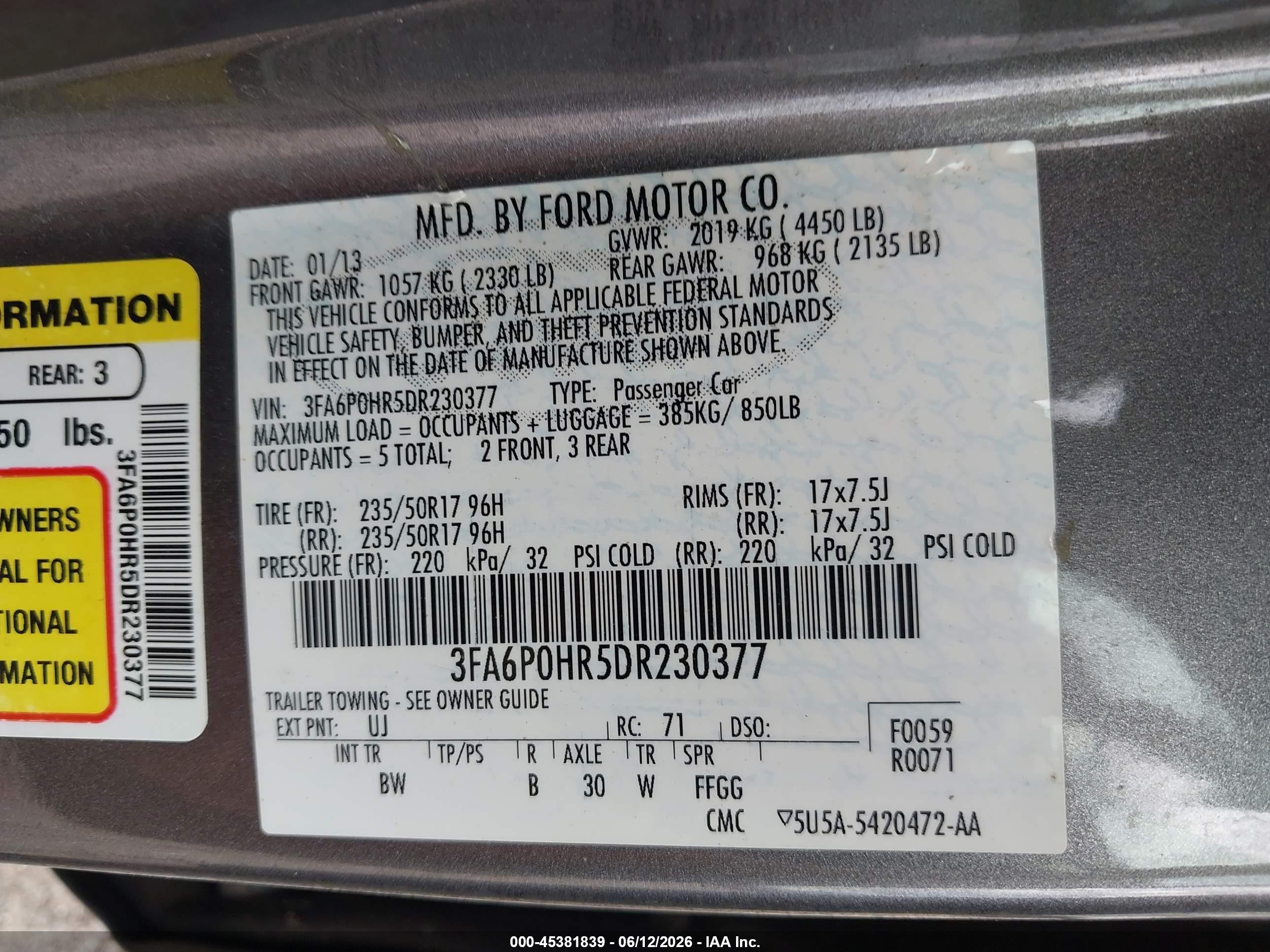 2013 Ford Fusion Se Gray vin: 3FA6P0HR5DR230377