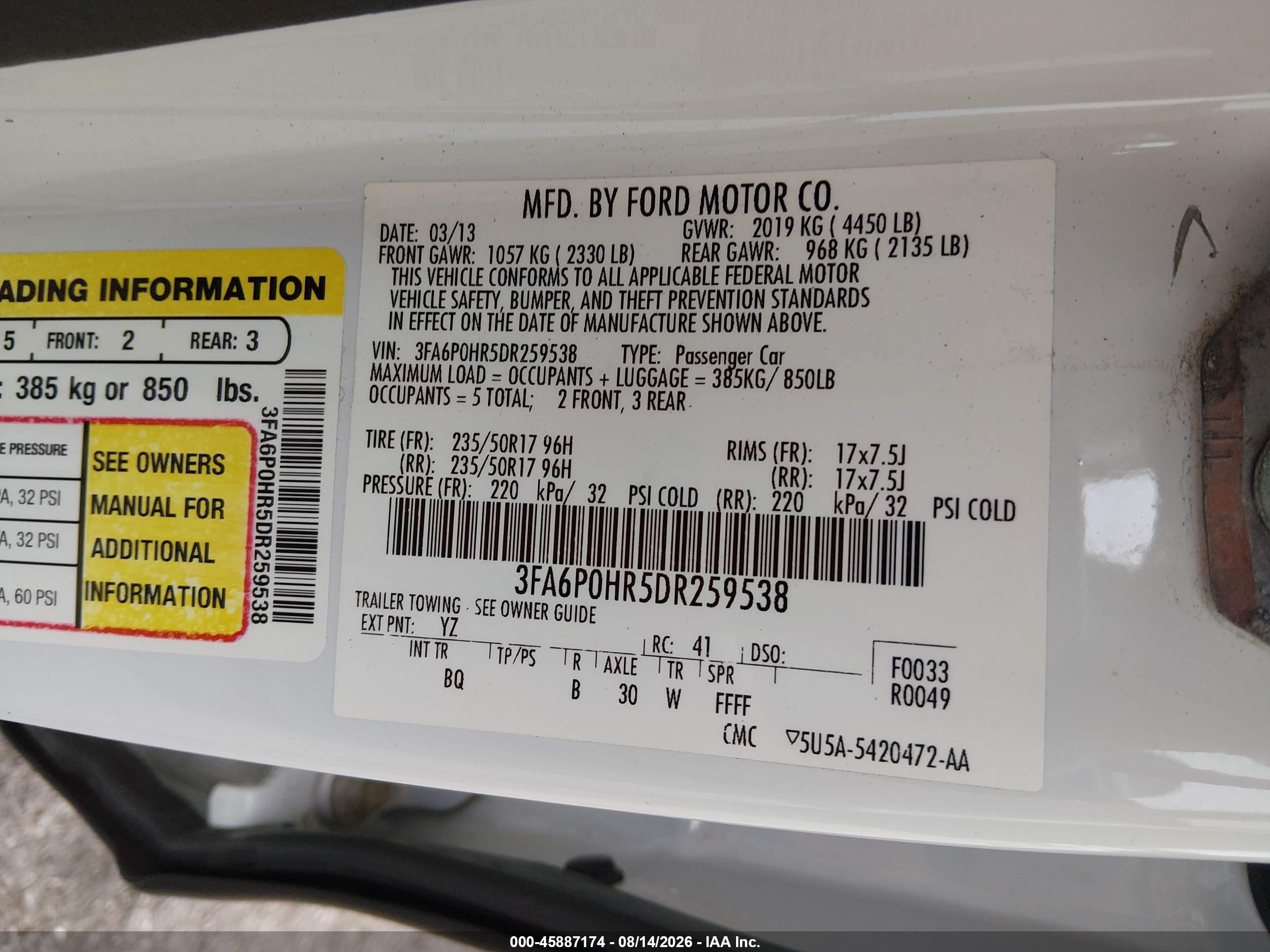 2013 Ford Fusion Se White vin: 3FA6P0HR5DR259538