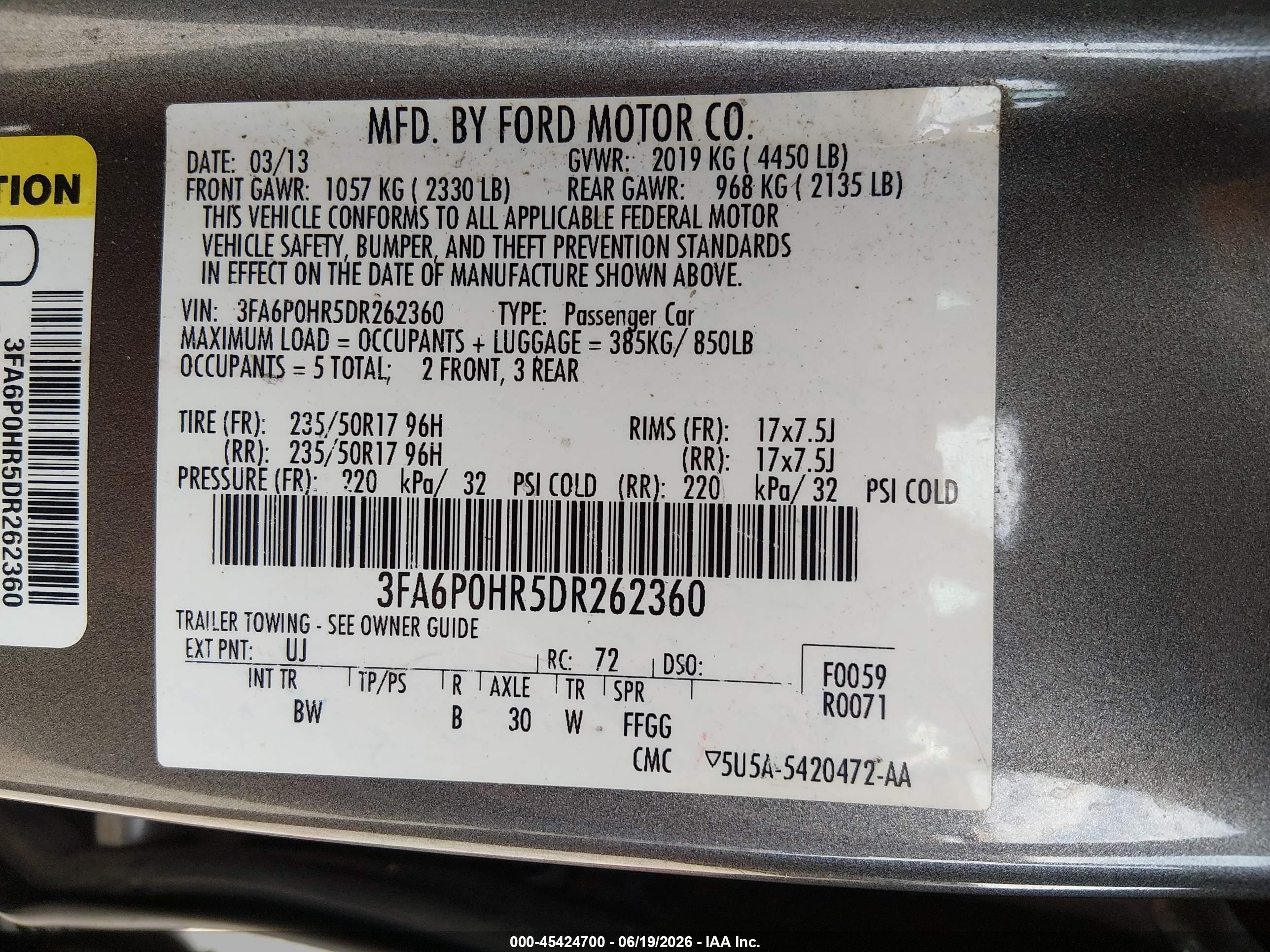 2013 Ford Fusion Se Gray vin: 3FA6P0HR5DR262360