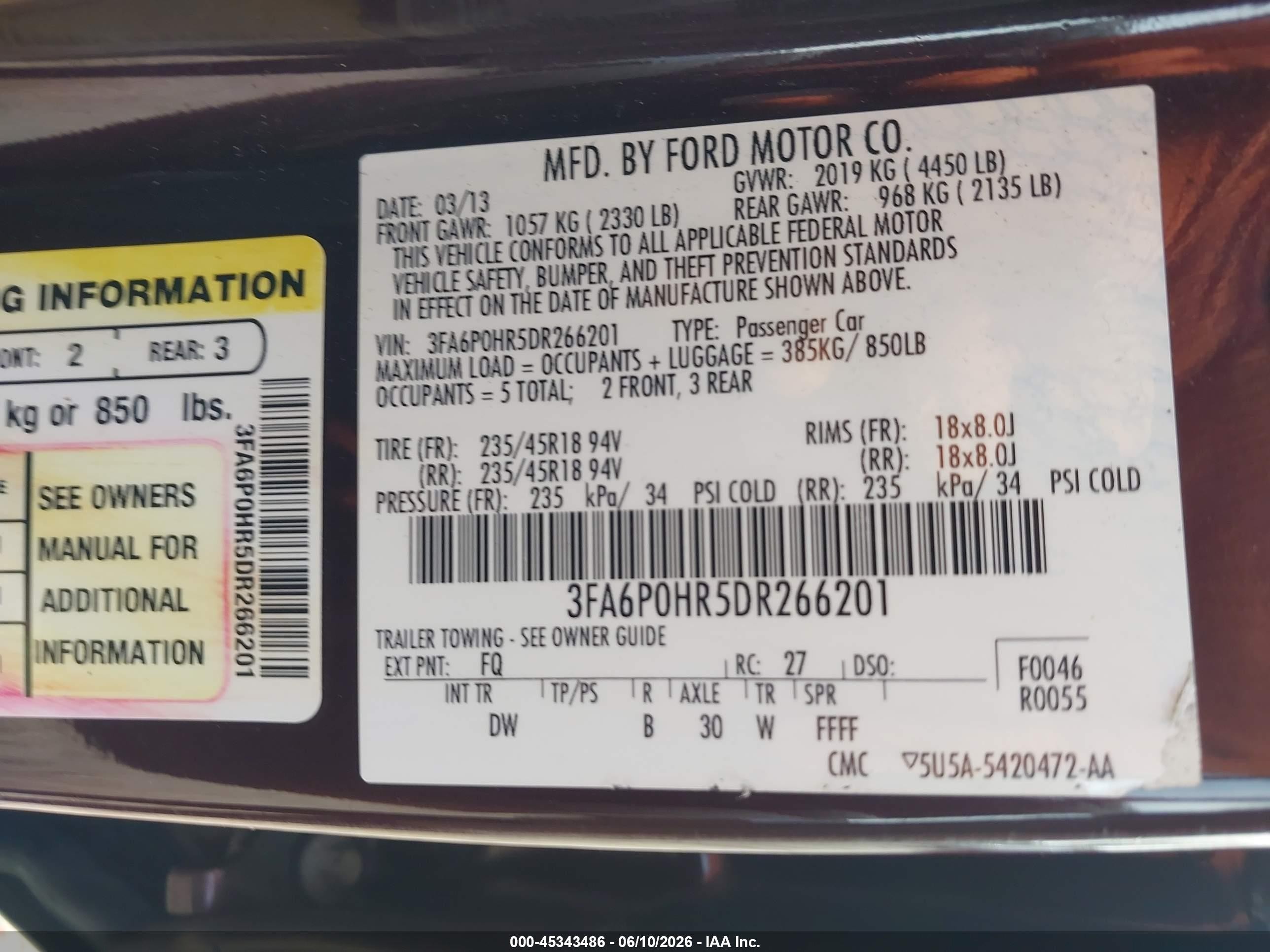 2013 Ford Fusion Se Burgundy vin: 3FA6P0HR5DR266201