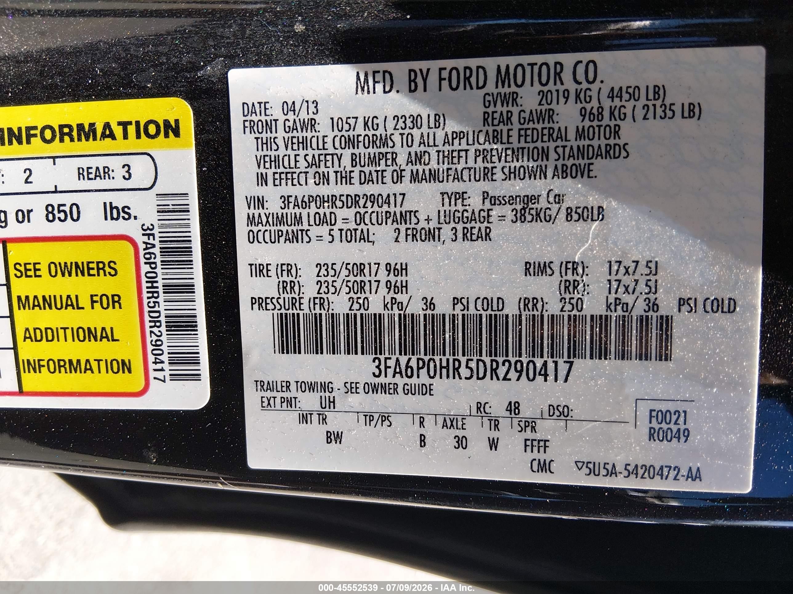 2013 Ford Fusion Se Черный vin: 3FA6P0HR5DR290417