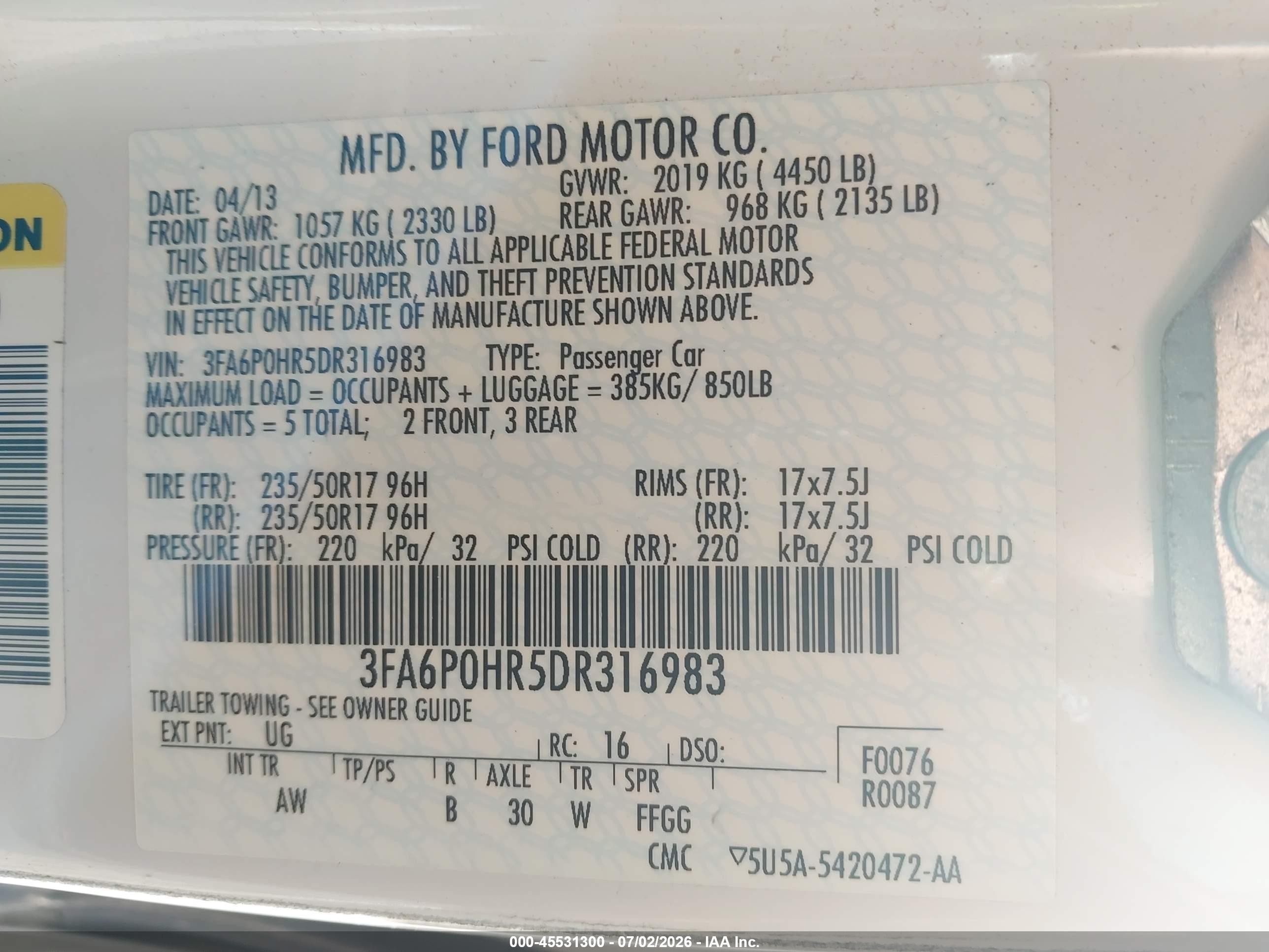 2013 Ford Fusion Se White vin: 3FA6P0HR5DR316983