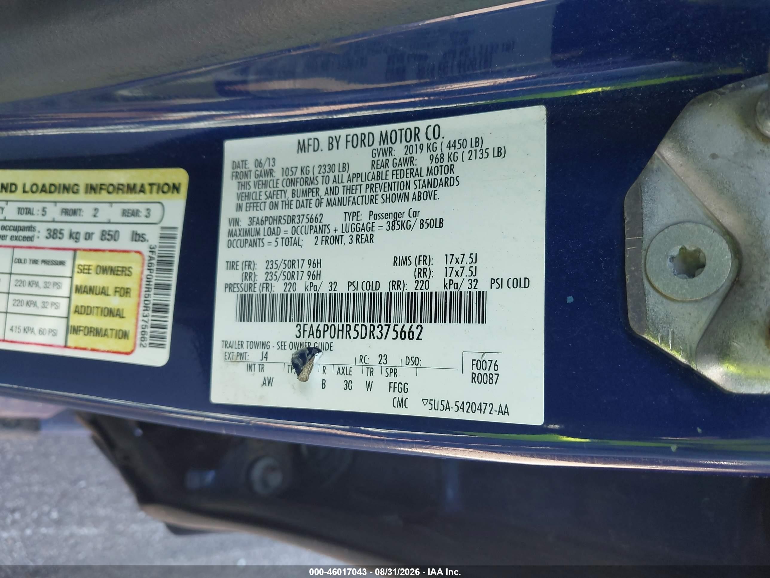 2013 Ford Fusion Se Blue vin: 3FA6P0HR5DR375662