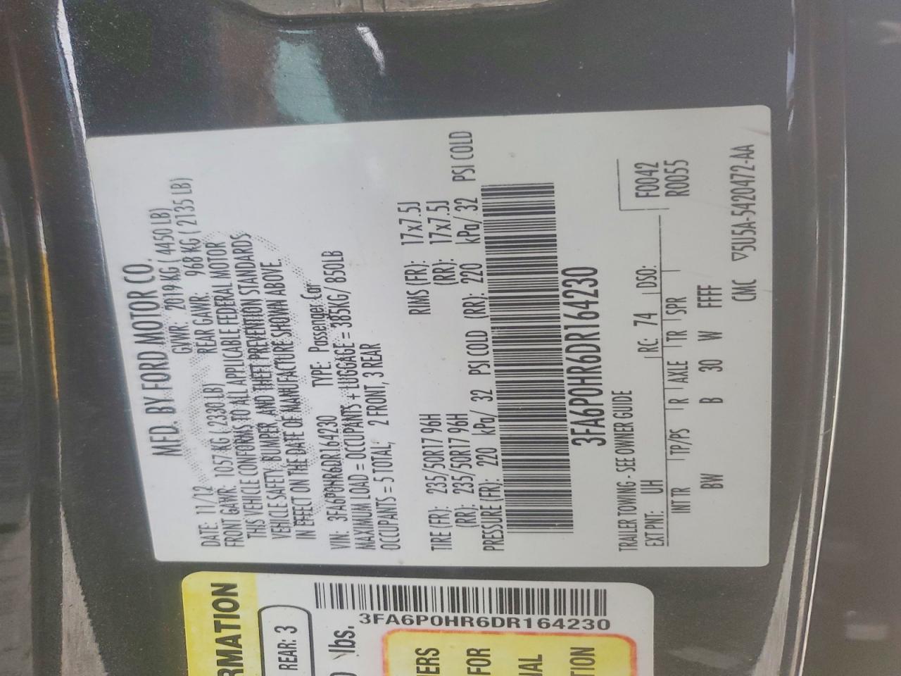 2013 Ford Fusion Se Black vin: 3FA6P0HR6DR164230