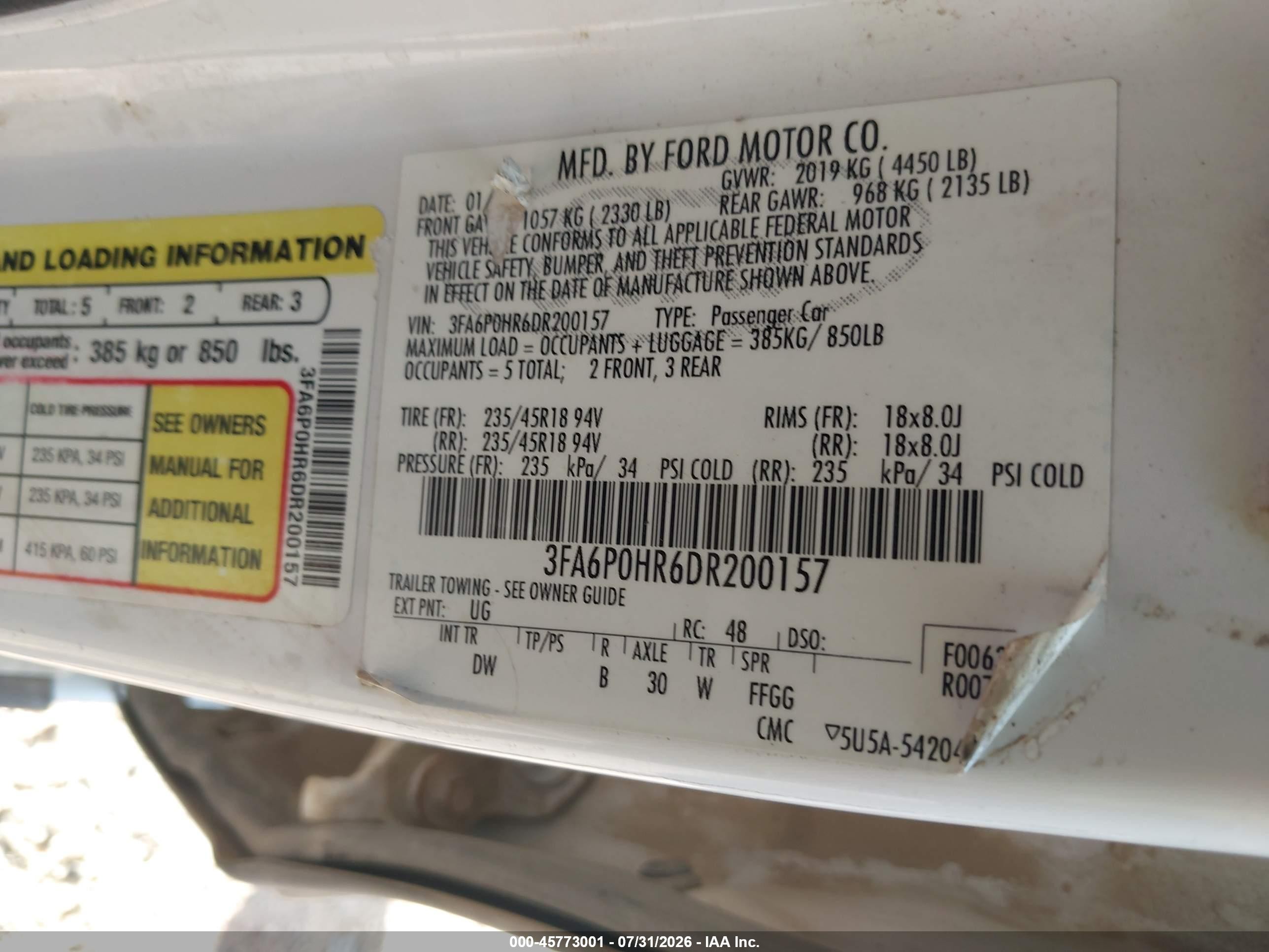 2013 Ford Fusion Se White vin: 3FA6P0HR6DR200157