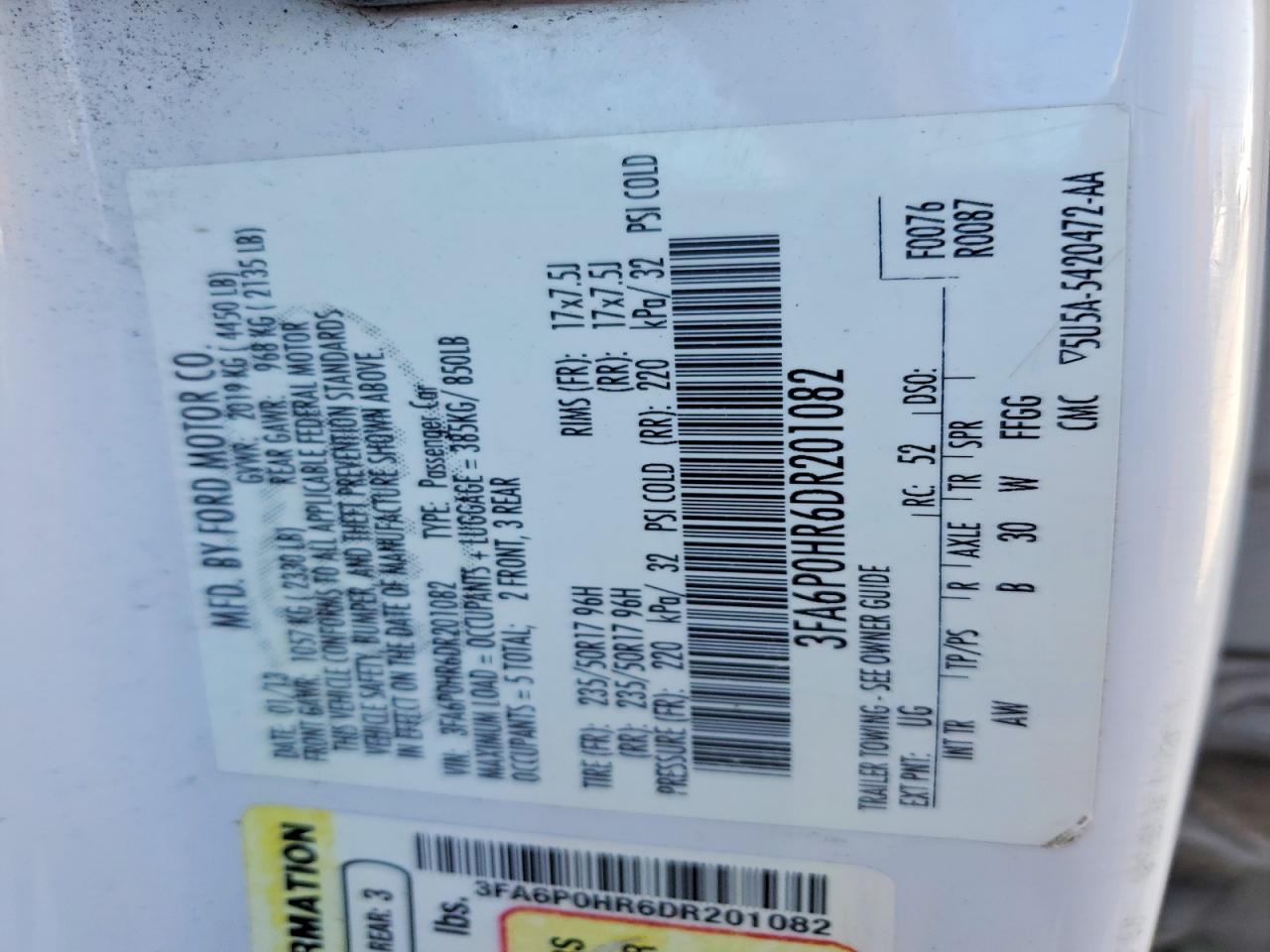 2013 Ford Fusion Se White vin: 3FA6P0HR6DR201882