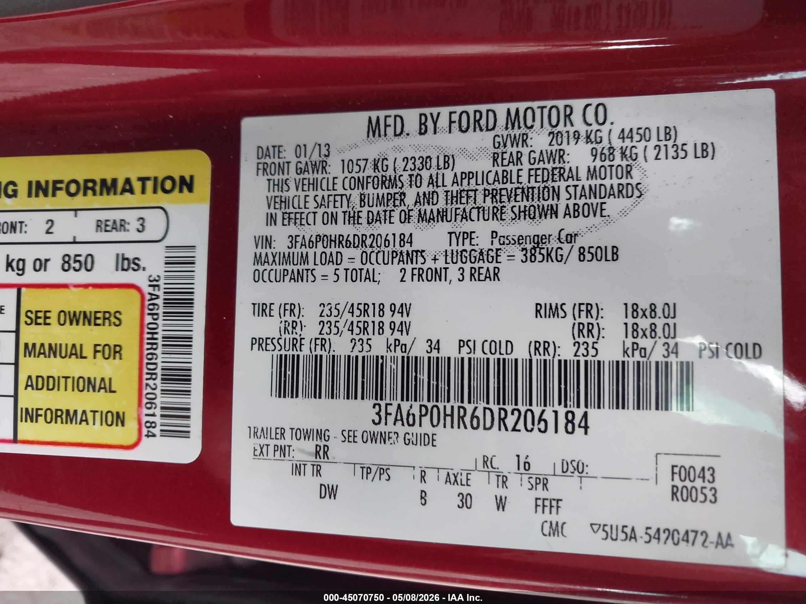 2013 Ford Fusion Se Red vin: 3FA6P0HR6DR206184