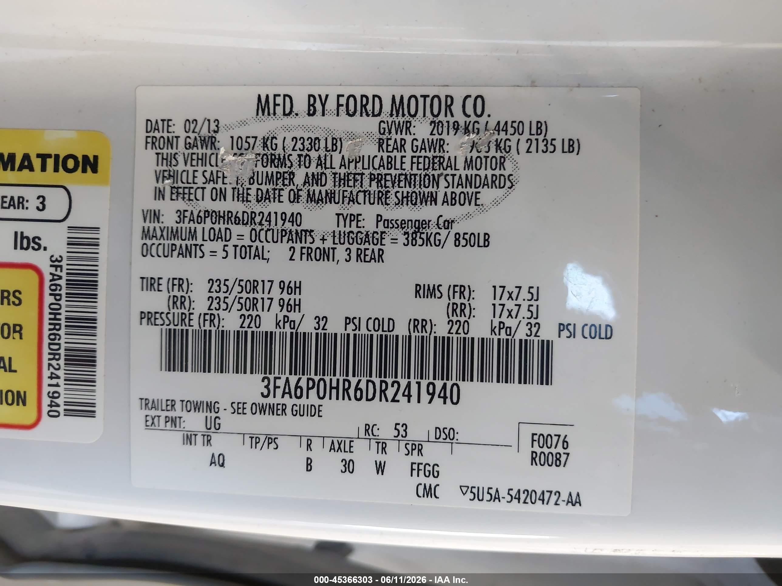 2013 Ford Fusion Se White vin: 3FA6P0HR6DR241940