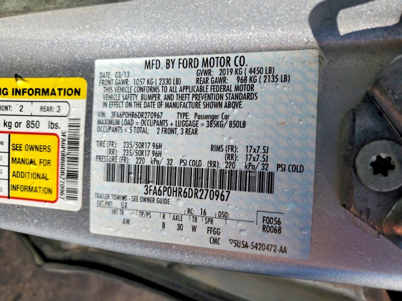 2013 Ford Fusion Se Silver vin: 3FA6P0HR6DR270967