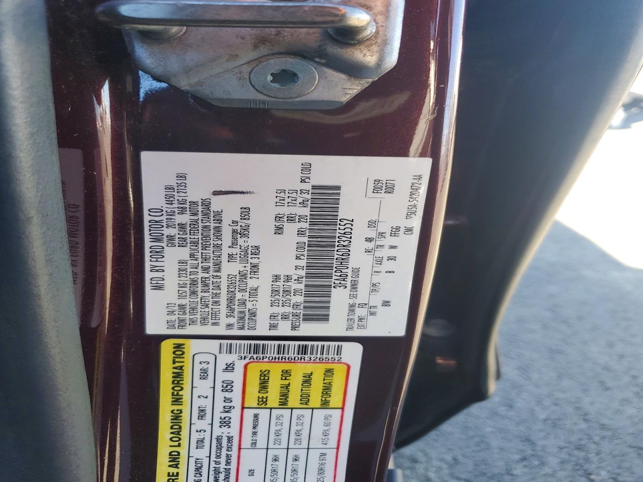 2013 Ford Fusion Se Burgundy vin: 3FA6P0HR6DR326552