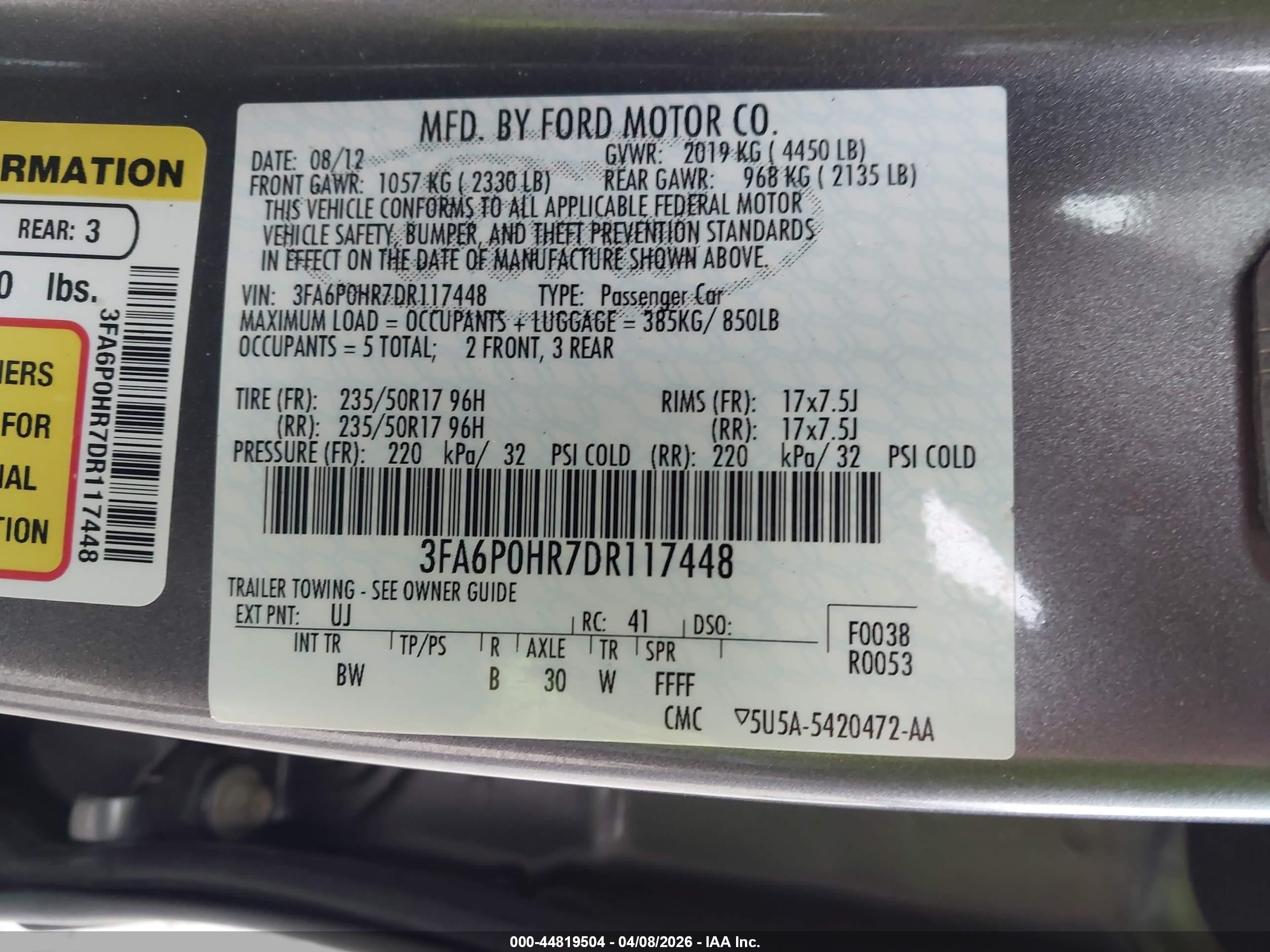 2013 Ford Fusion Se Gray vin: 3FA6P0HR7DR117448