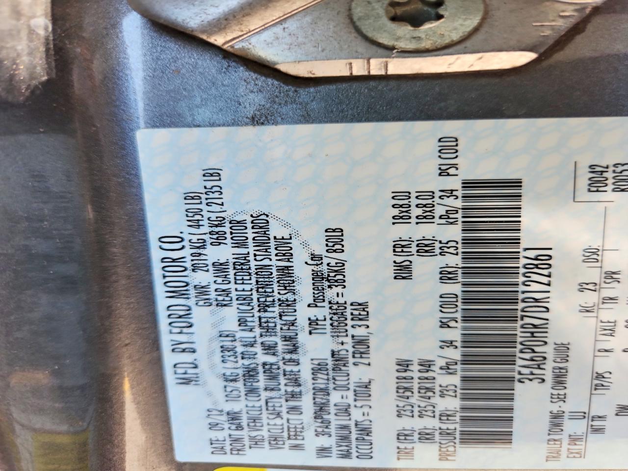 2013 Ford Fusion Se Charcoal vin: 3FA6P0HR7DR122861