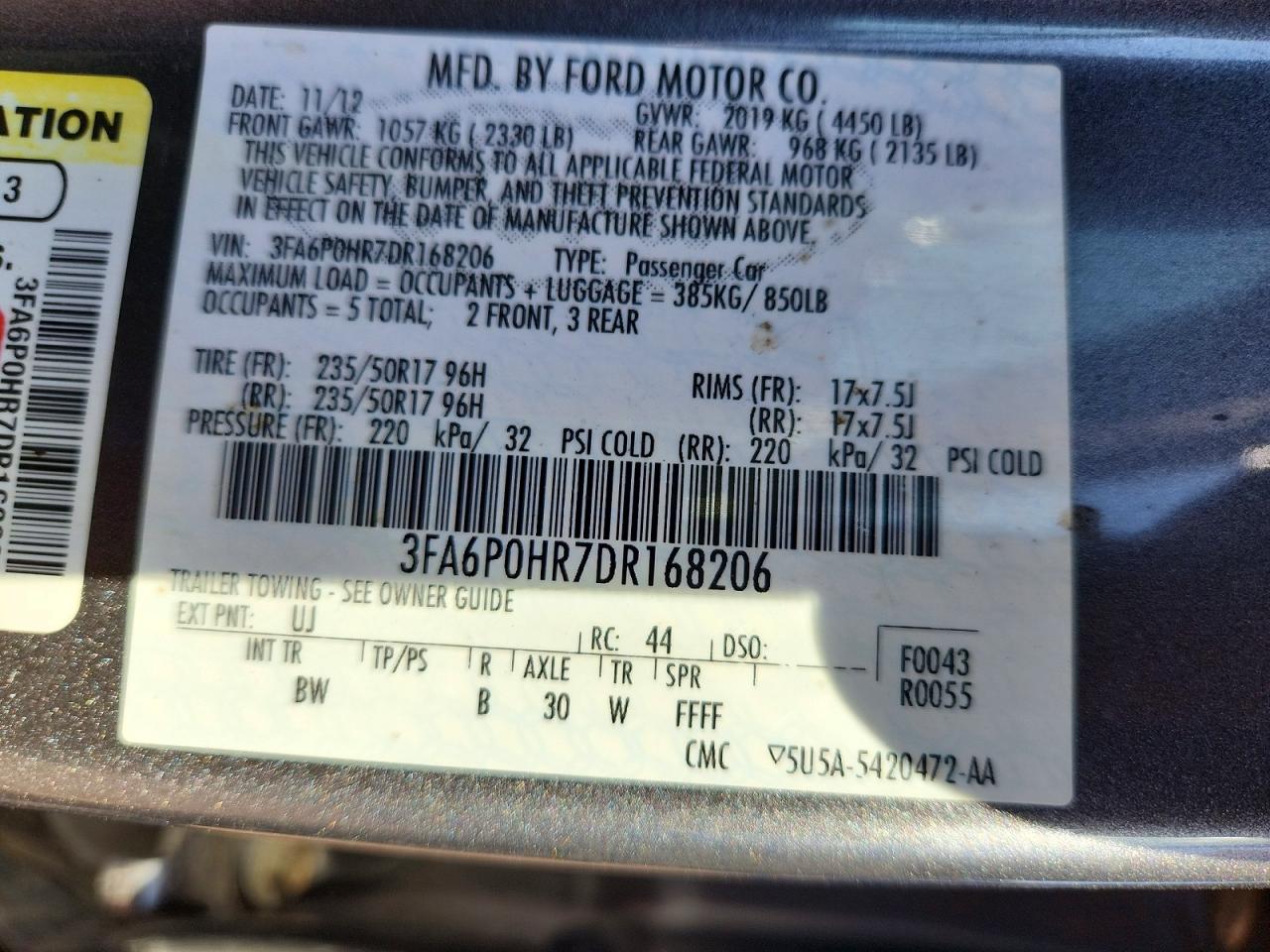 2013 Ford Fusion Se Угольный vin: 3FA6P0HR7DR168206