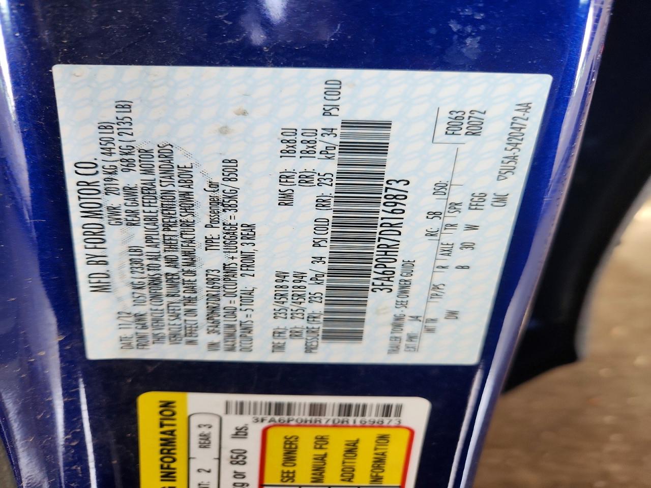 2013 Ford Fusion Se Синий vin: 3FA6P0HR7DR169873