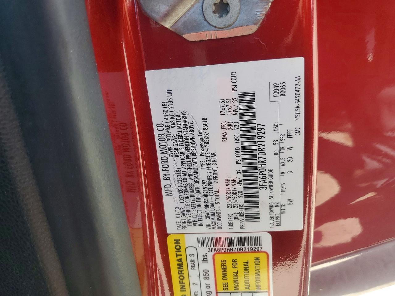 2013 Ford Fusion Se Red vin: 3FA6P0HR7DR219297