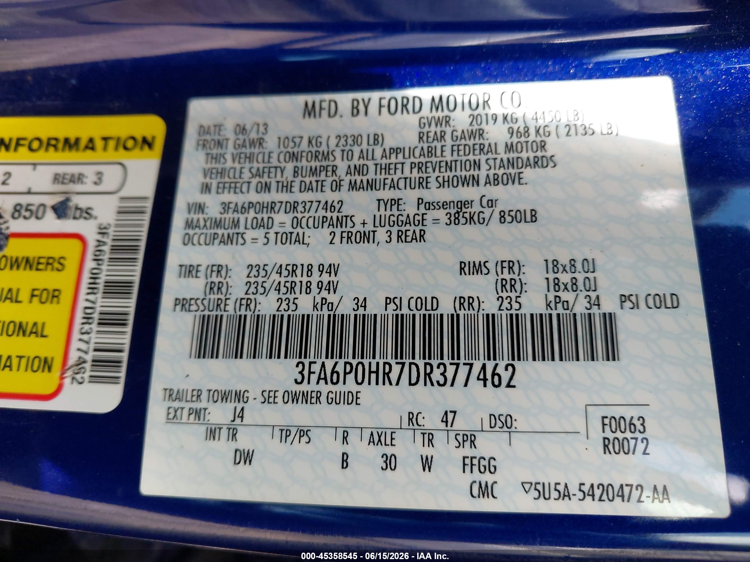 2013 Ford Fusion Se Blue vin: 3FA6P0HR7DR377462
