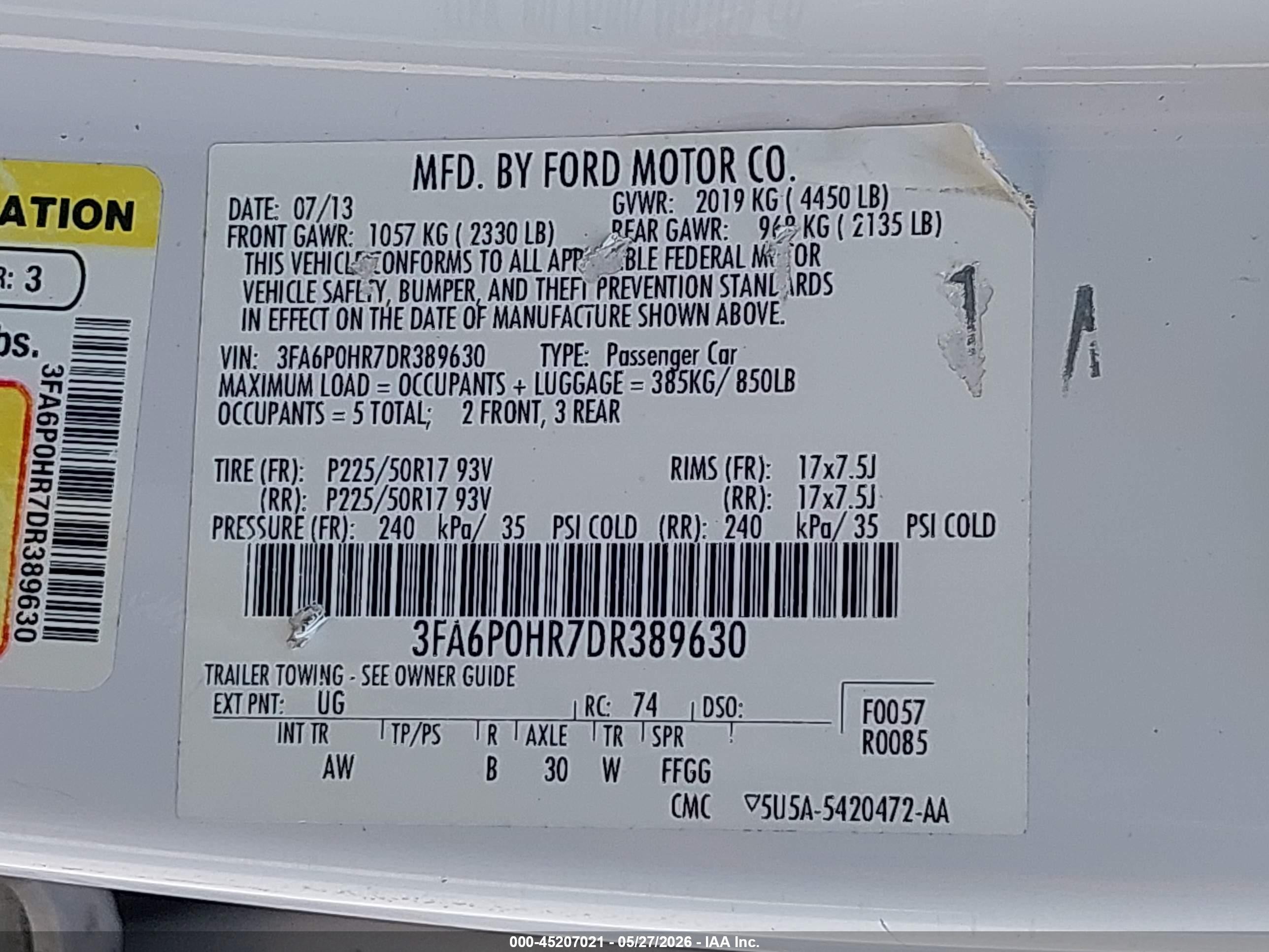 2013 Ford Fusion Se White vin: 3FA6P0HR7DR389630