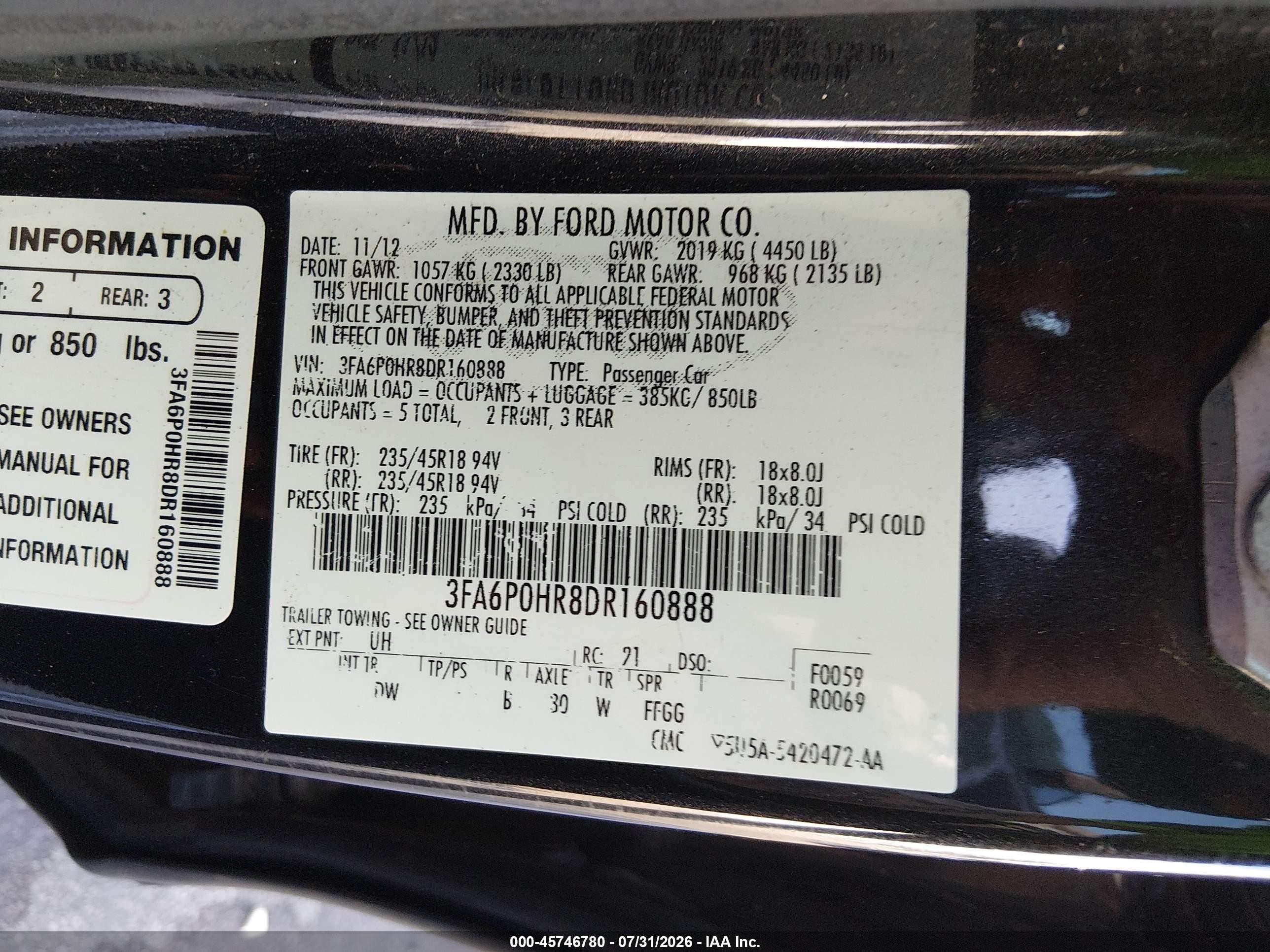 2013 Ford Fusion Se Black vin: 3FA6P0HR8DR160888